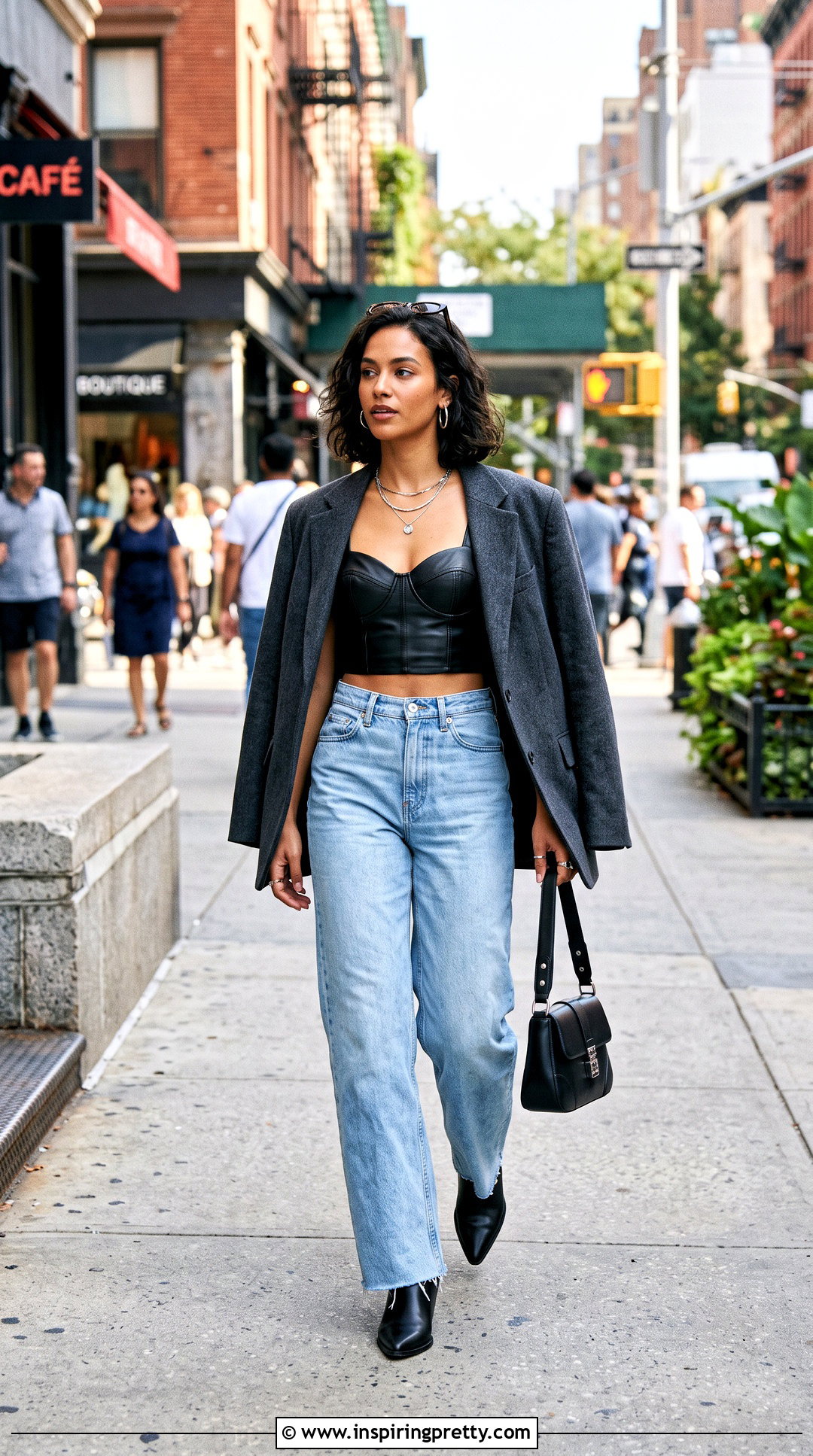 Leather Bustier Crop Top With Wide Leg Jeans - 20 Leather Bustier Crop Top outfit ideas