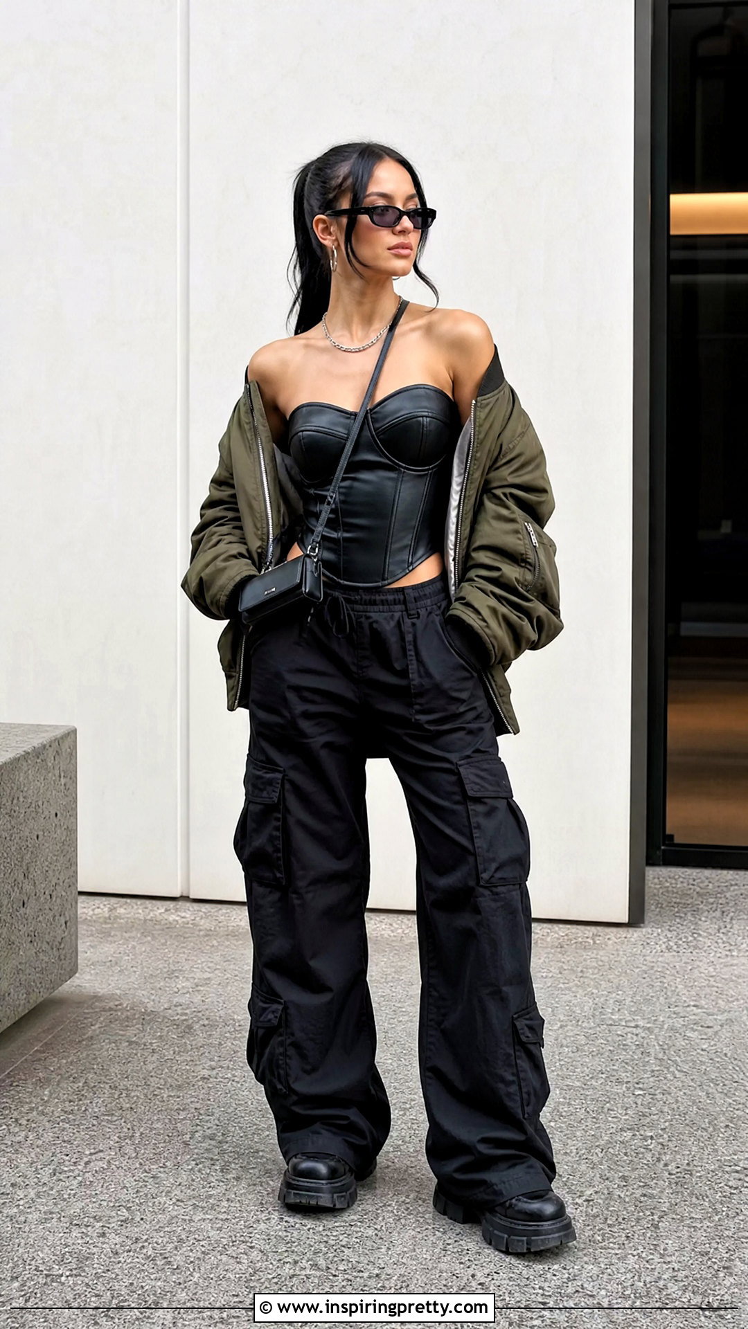 Leather Corset Top With Black Cargo Pants - 20 Leather Corset Top Zara outfit ideas