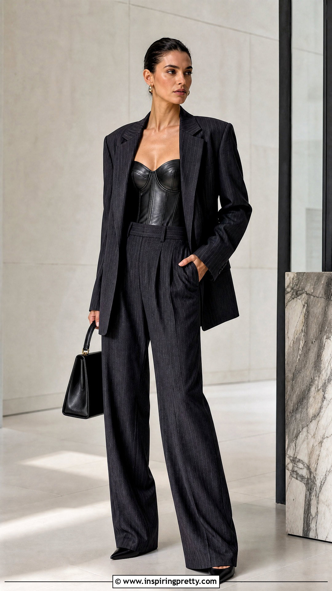 Leather Corset Top With Pinstripe Suit - 20 Leather Corset Top Zara outfit ideas