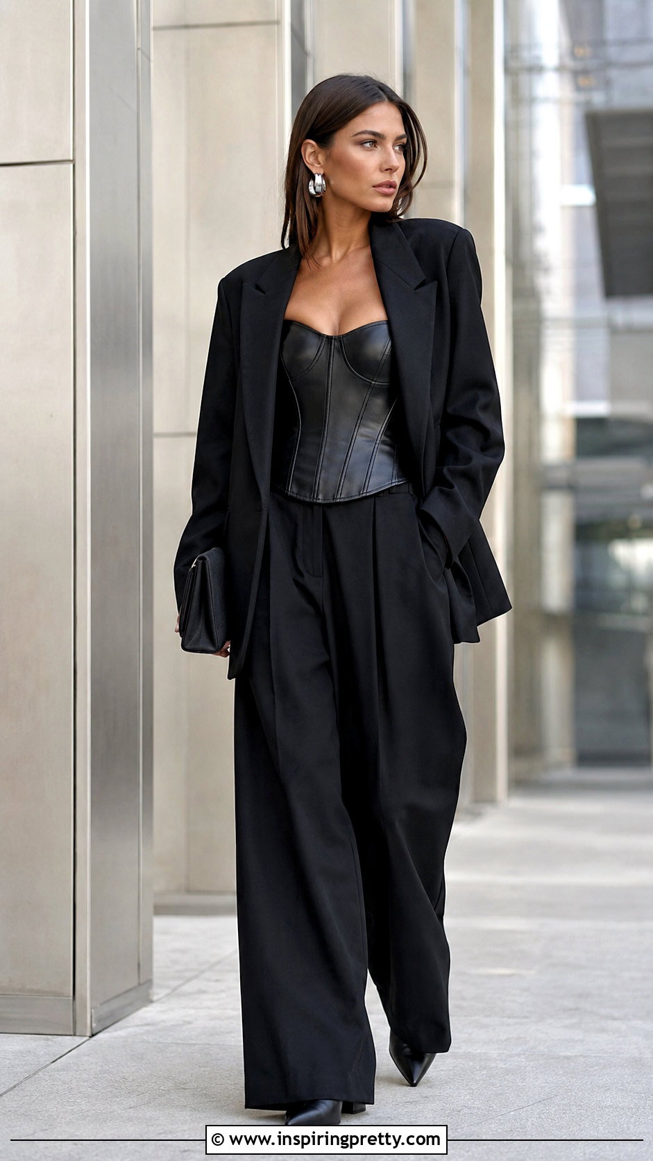 Leather Corset Top With Wide Leg Pantsuit - 20 corset top pantsuit outfit ideas
