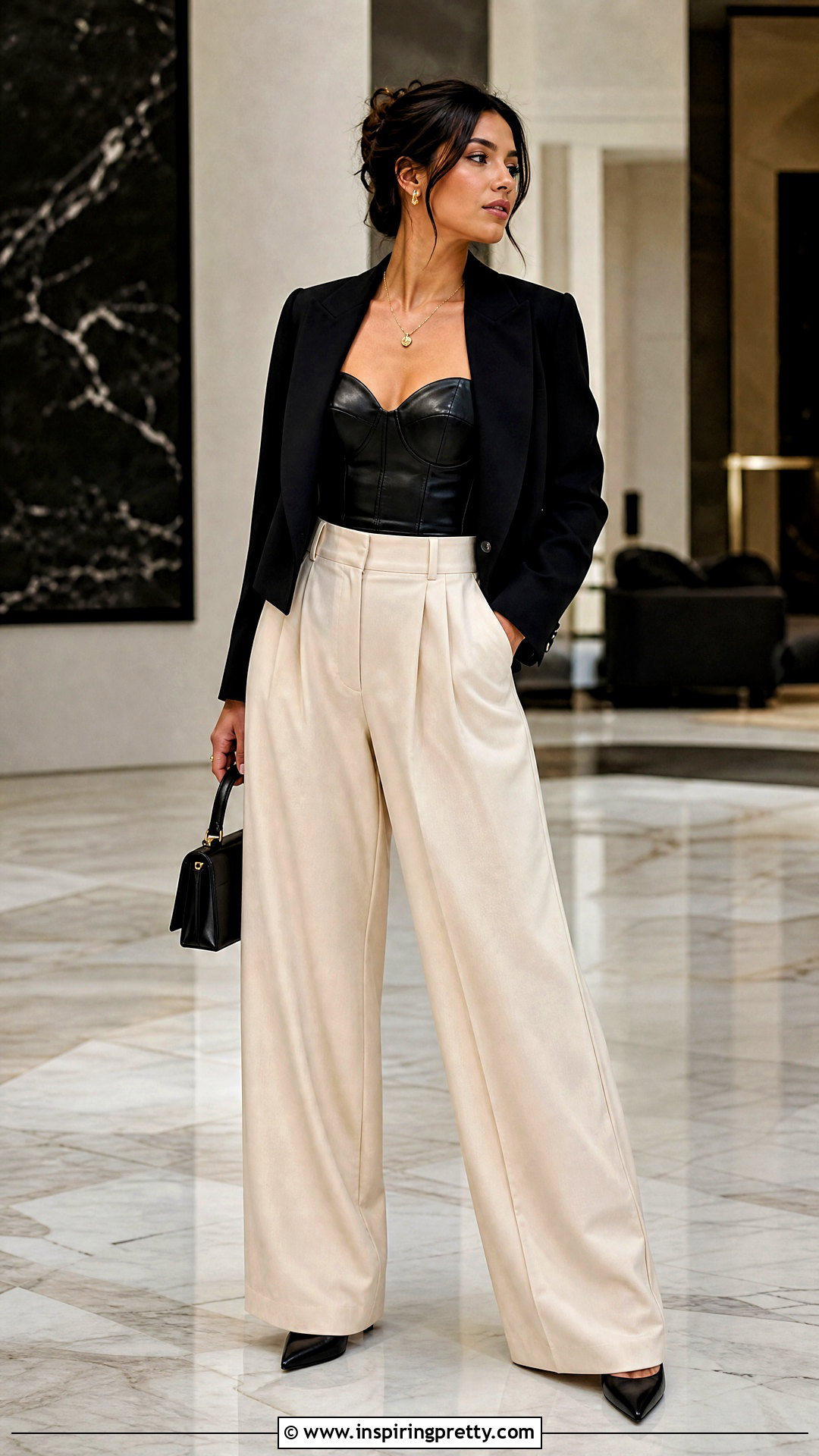 Leather Corset Top With Wide Leg Trousers - How To Style Leather Tops (25 Ways)
