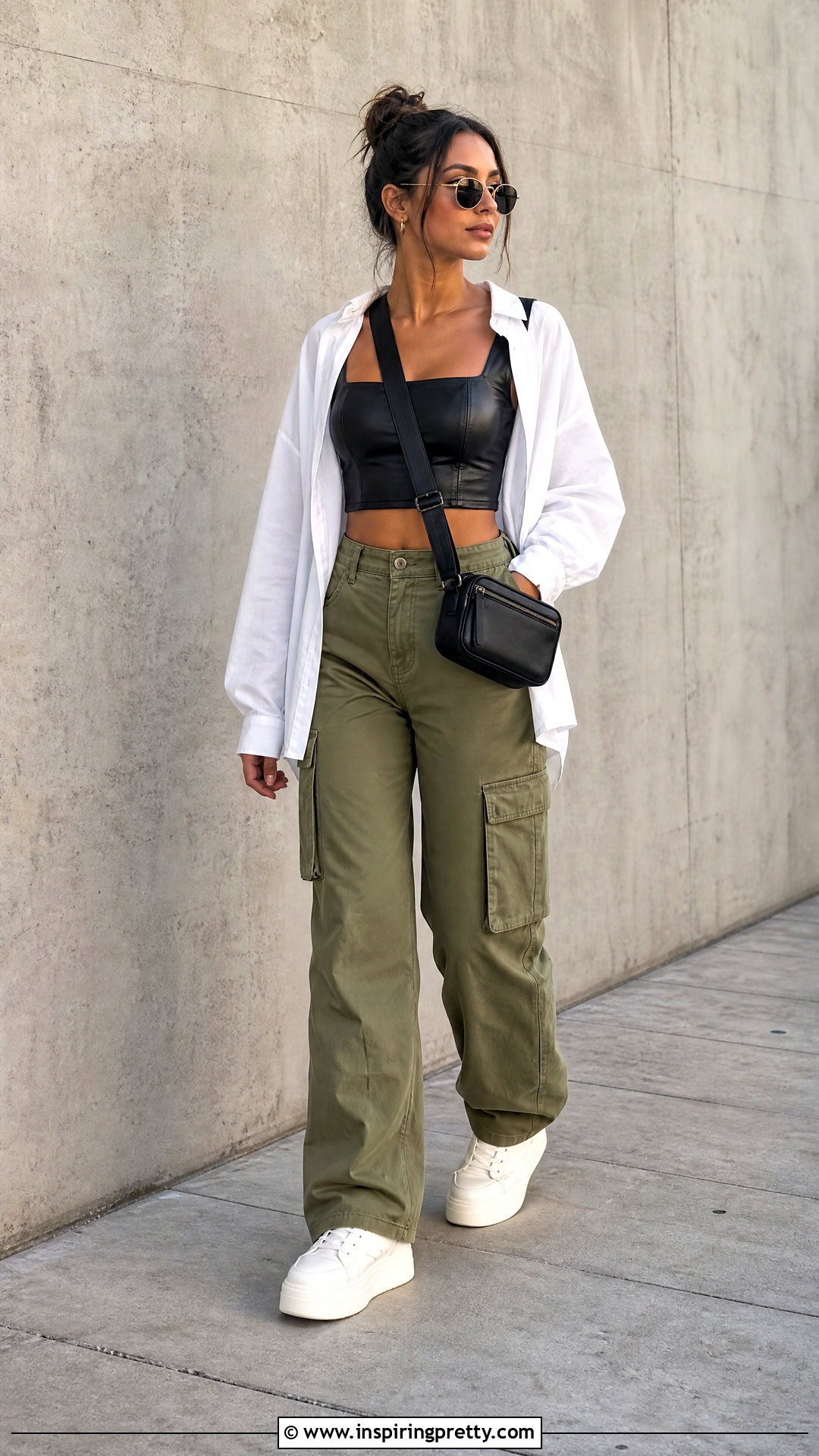 Leather Crop Top With Cargo Pants - How To Style Leather Tops (25 Ways)