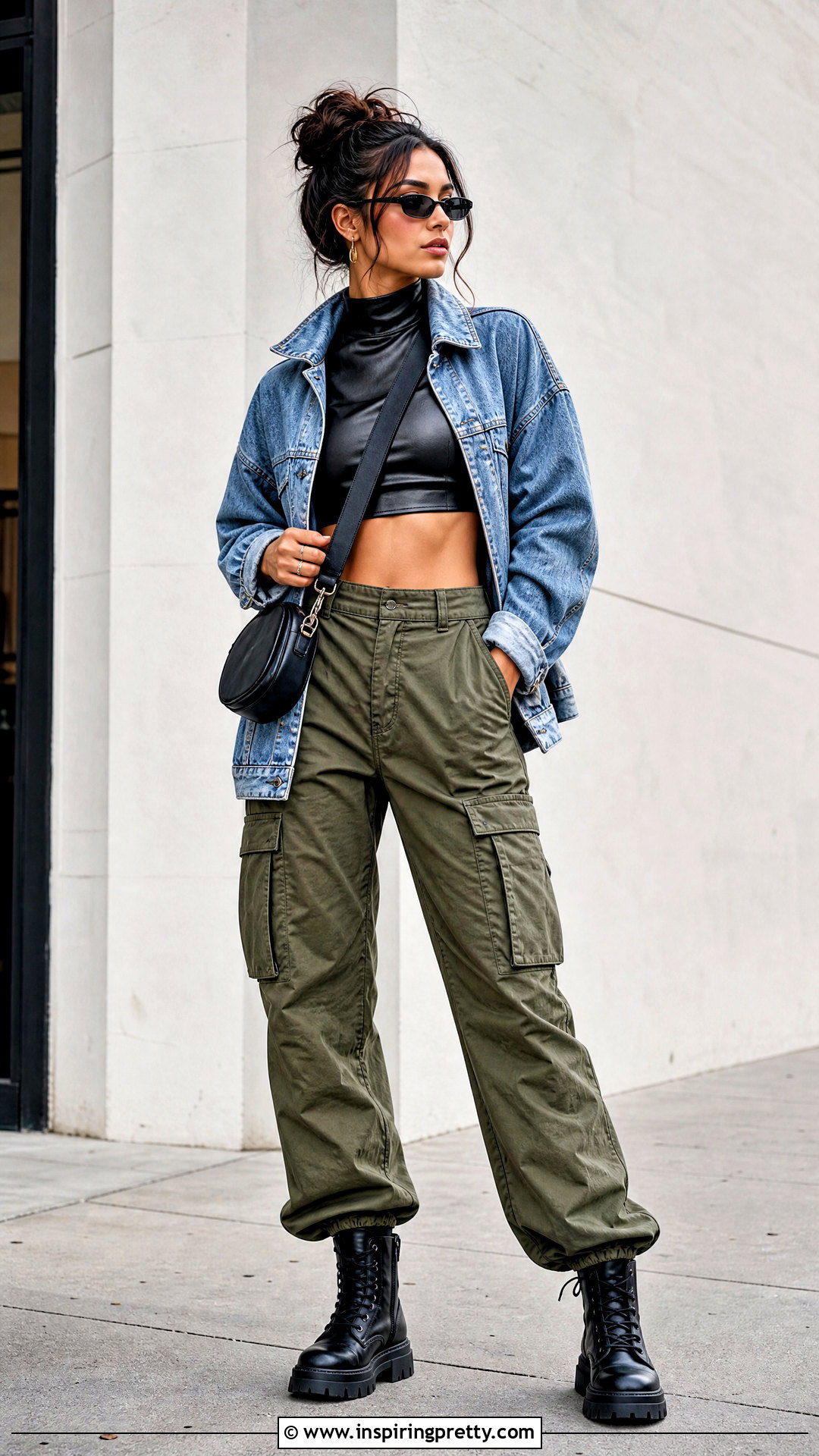 Leather High Neck Top With Cargo Pants - 25 Leather High Neck Top outfit ideas