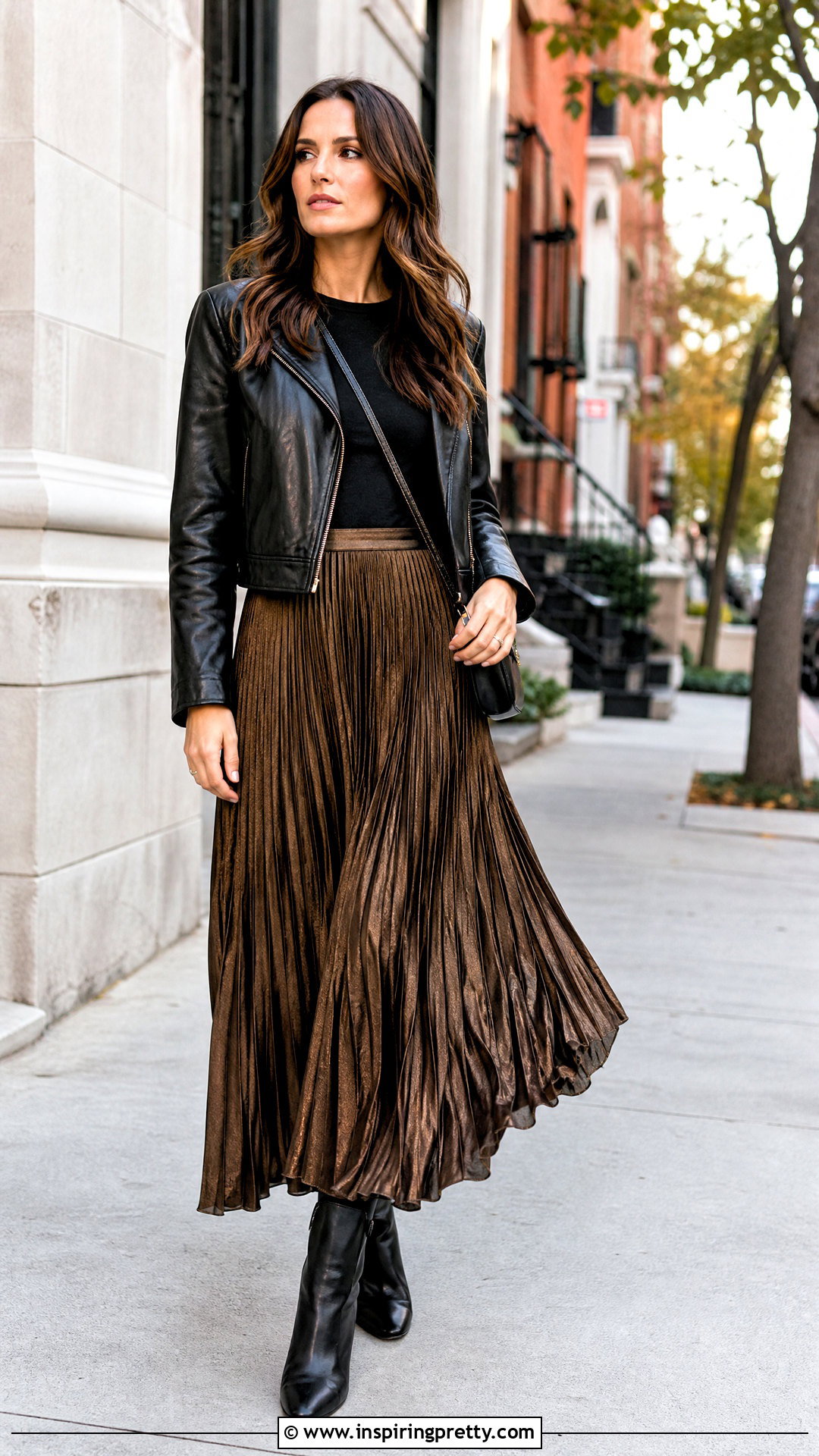 Leather Jacket And Pleated Long Skirt Outfit - 50 long skirt and top outfits