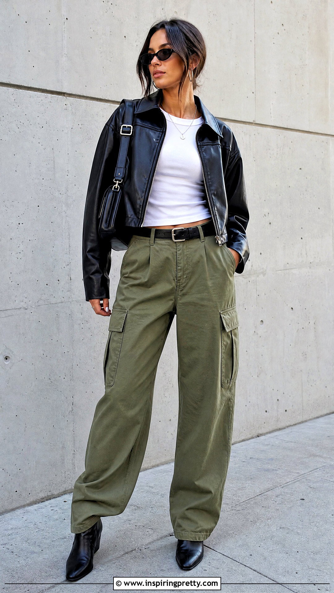 Leather Jacket And Tee With Cargo Pants - what tops look good with cargo pants (20 ways)