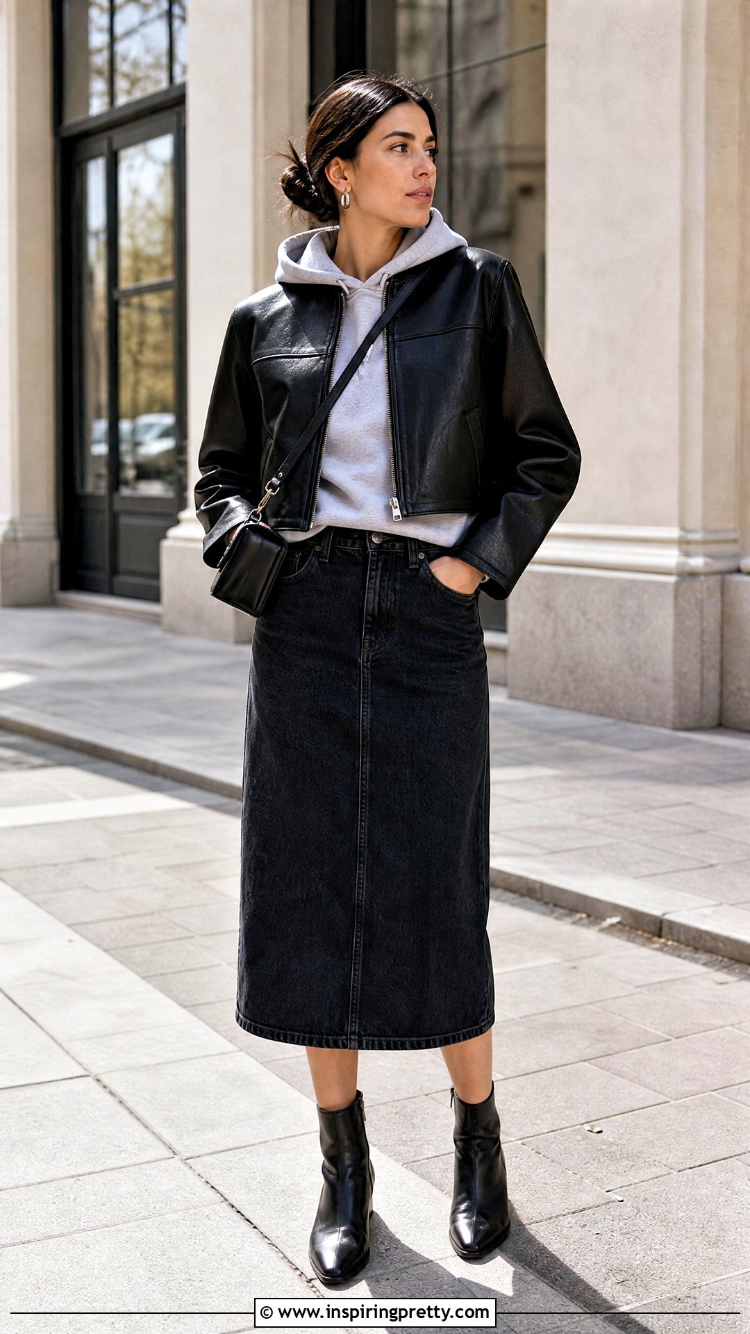 Leather Jacket Over Hoodie Layered Outfit - 50 layered tops outfit ideas