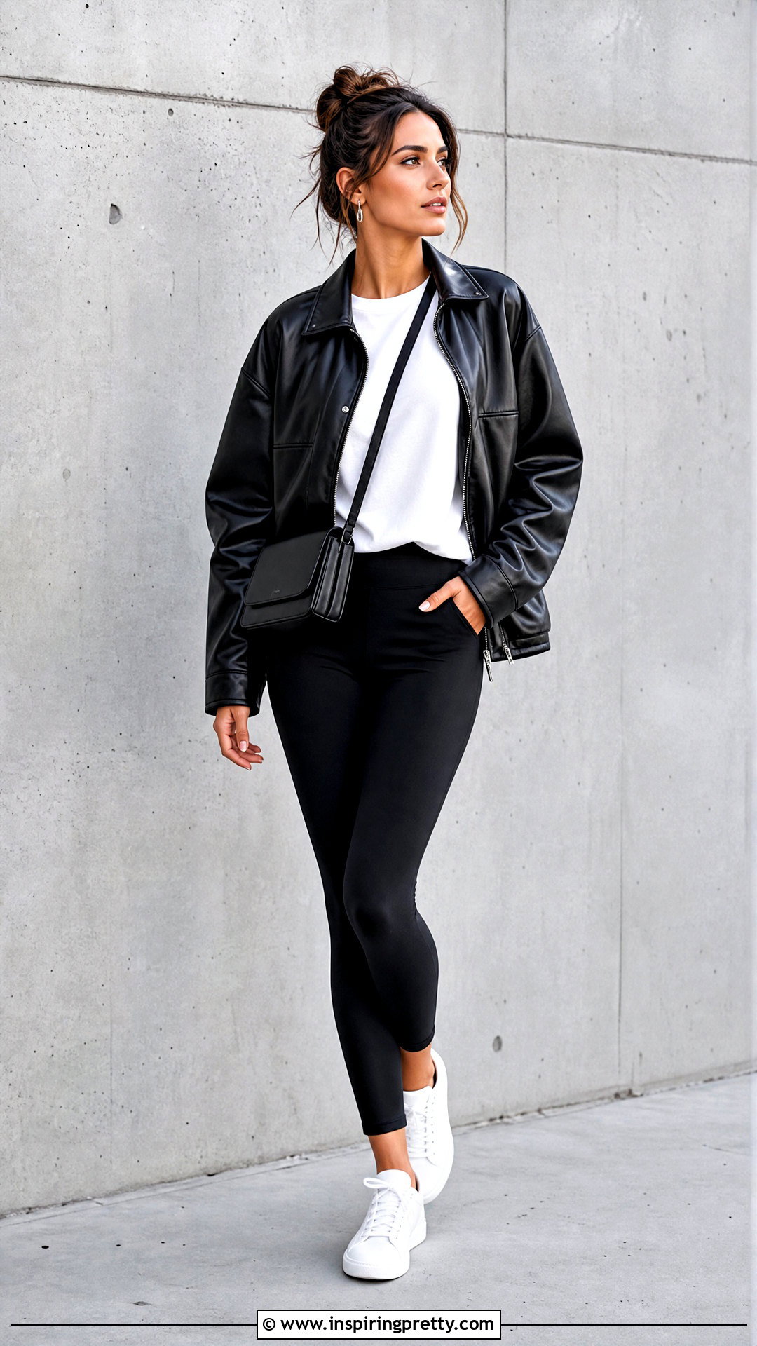 Leather Jacket With T Shirt And Leggings - 25 leggin tops designs