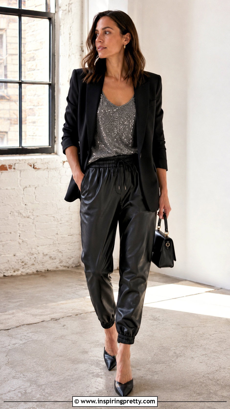 Leather Joggers With Sequin Tank Top - 20 leather pants sequin tops