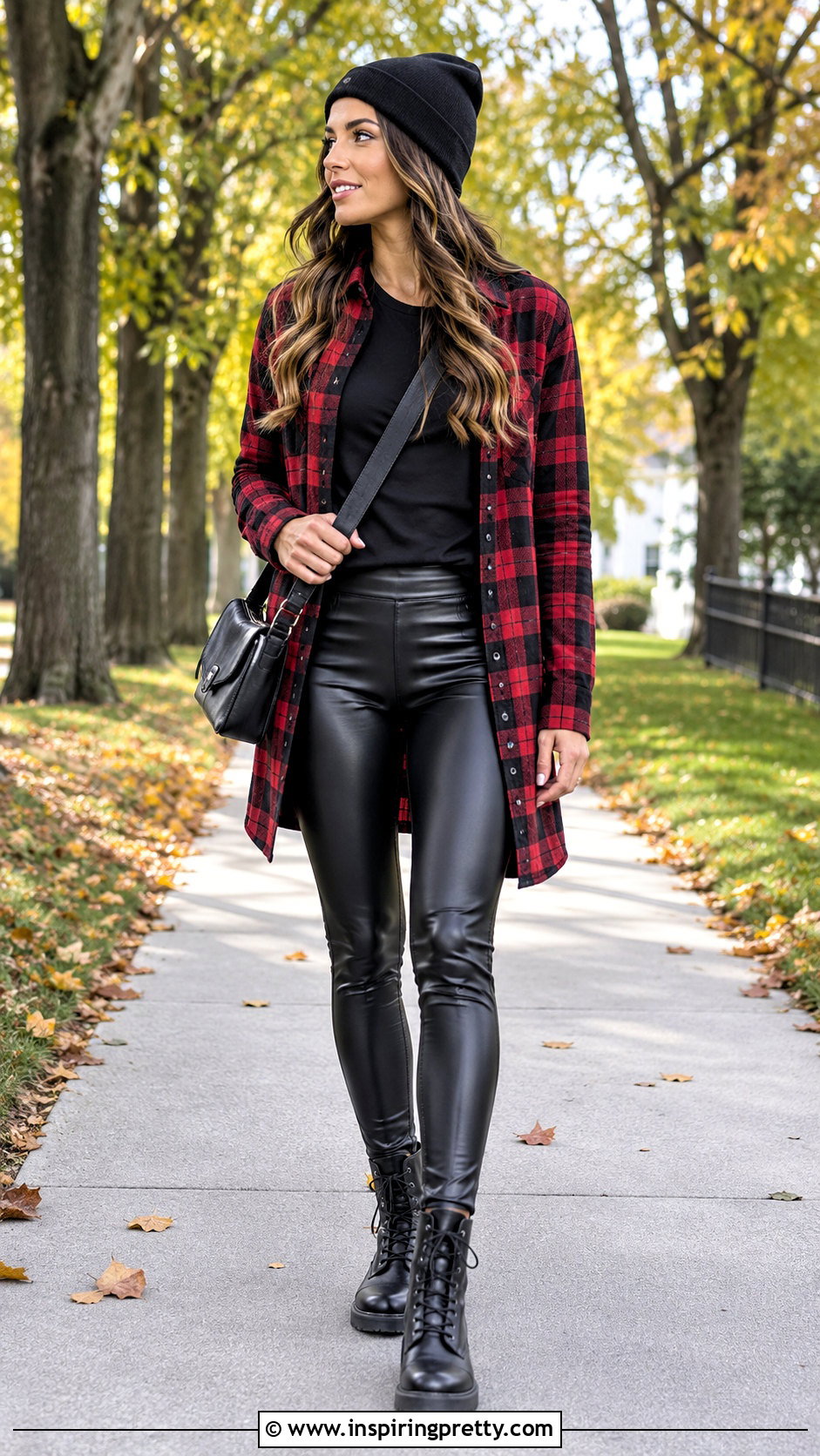 Leather Leggings With A Plaid Shirt And Combat Boots - 20 leather leggings and tops
