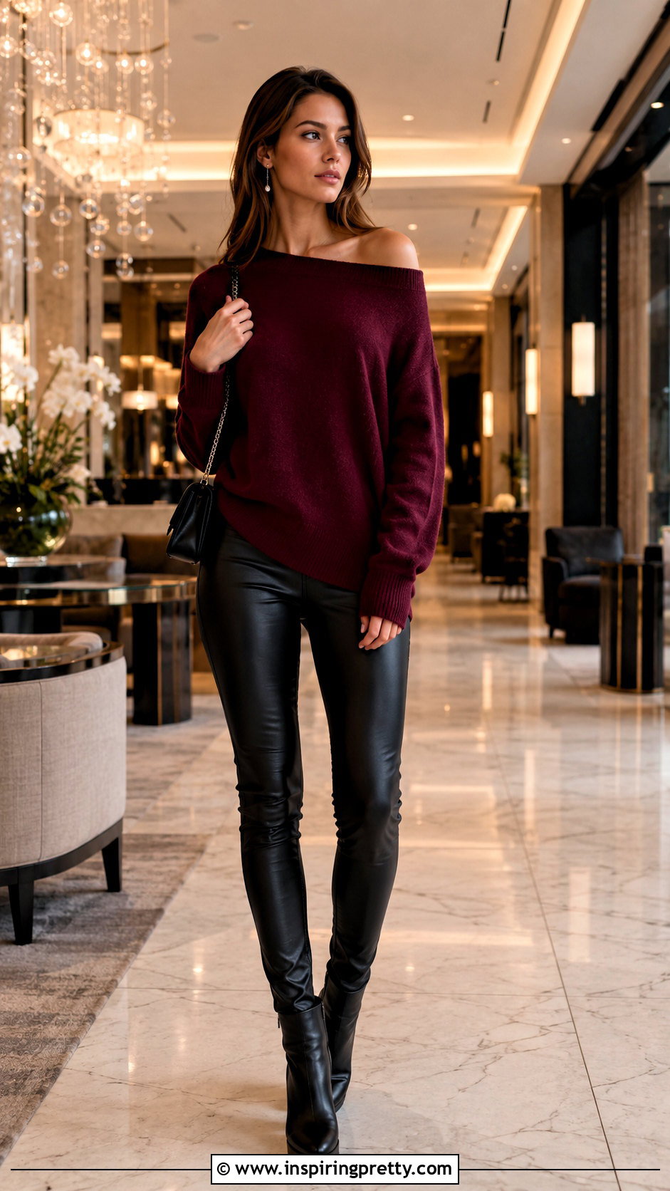 Leather Leggings With An Off Shoulder Sweater And Boots - 20 leather leggings and tops