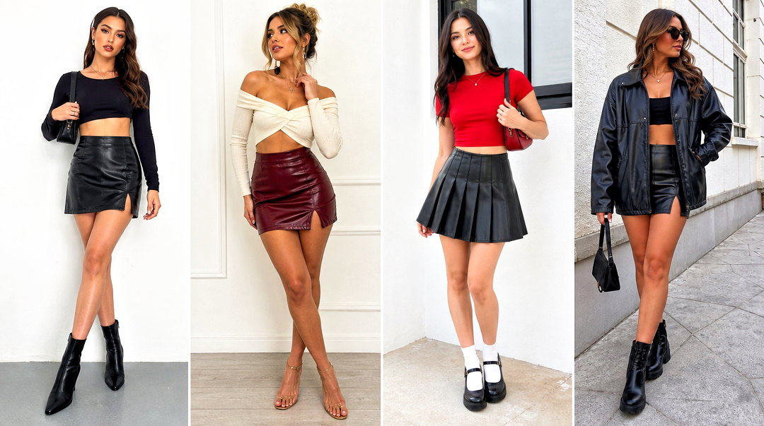 20 Leather Mini Skirt Crop Top Outfit Ideas for Night-Out Style