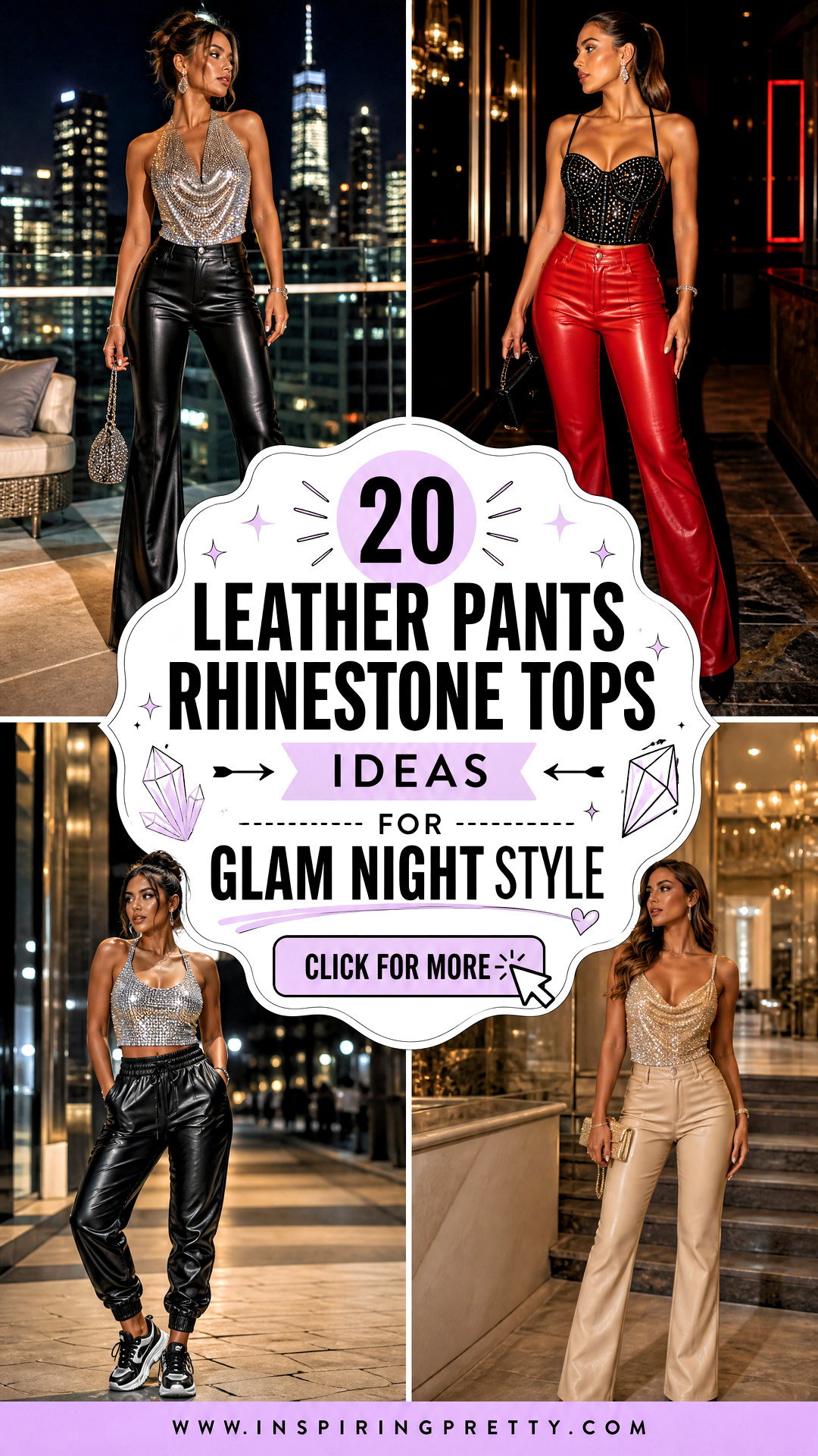 20 Leather Pants Rhinestone Tops Ideas for Glam Night Style - 20 Leather Pants Rhinestone Tops Ideas for Glam Night Style