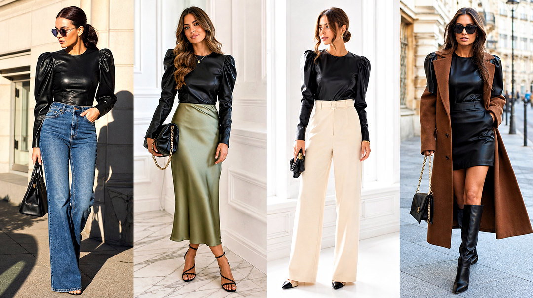 25 Leather Puff Sleeve Top Outfit Ideas for Bold Party Style