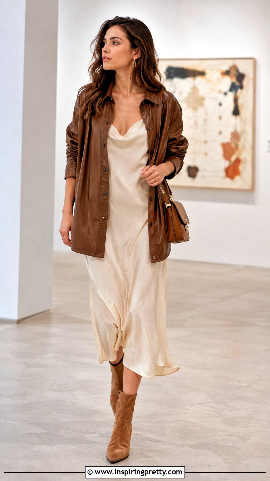 Leather Shirt Over A Slip Dress - 50 leather tops outfit ideas