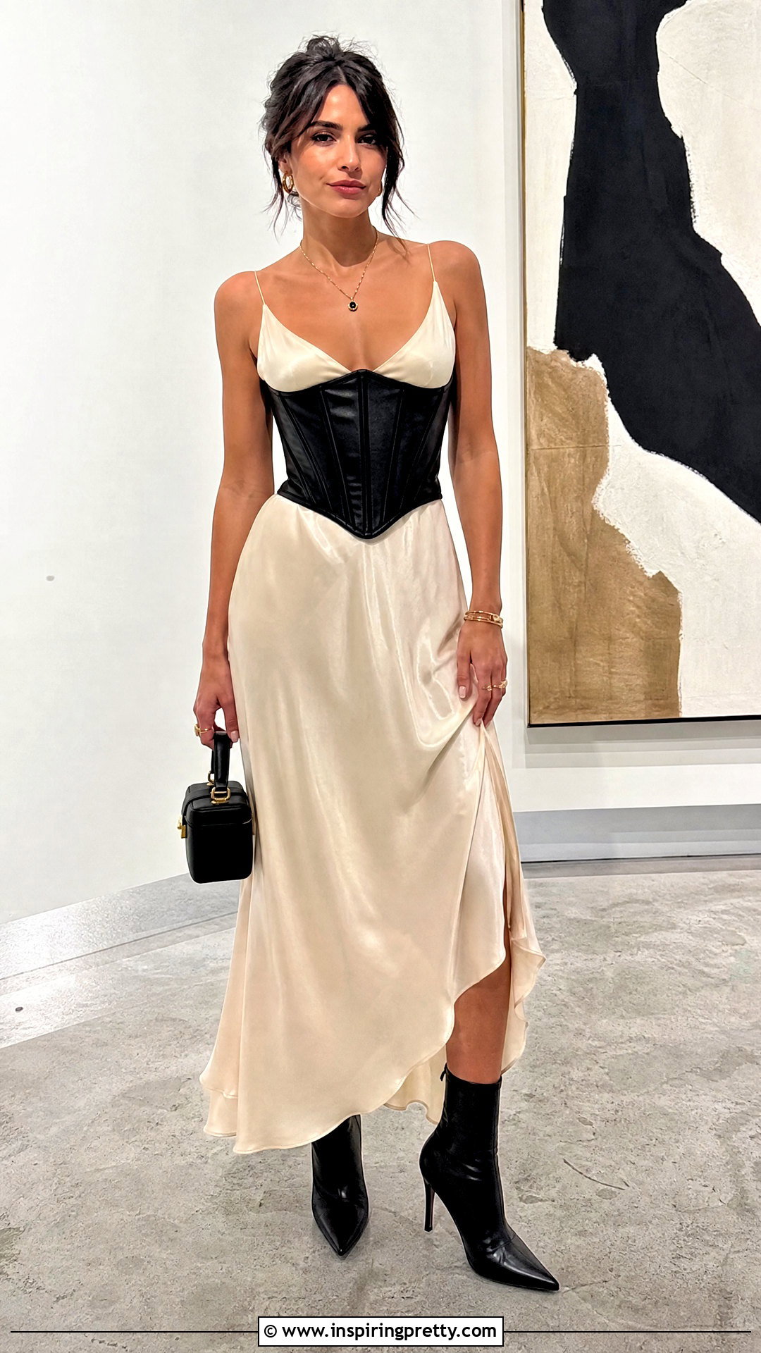 Leather Top Over Slip Dress - 50 leather top outfit ideas