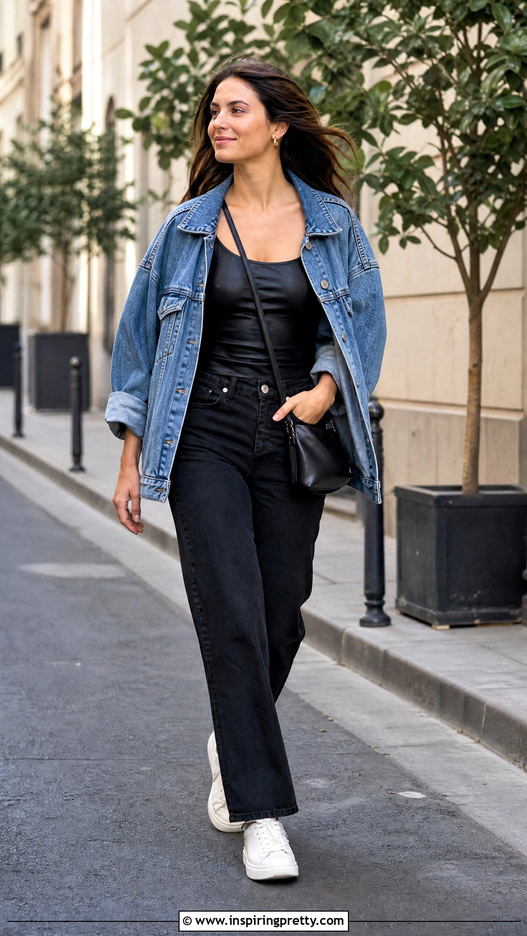 Leather Top Under Denim Jacket - 50 leather top outfit ideas