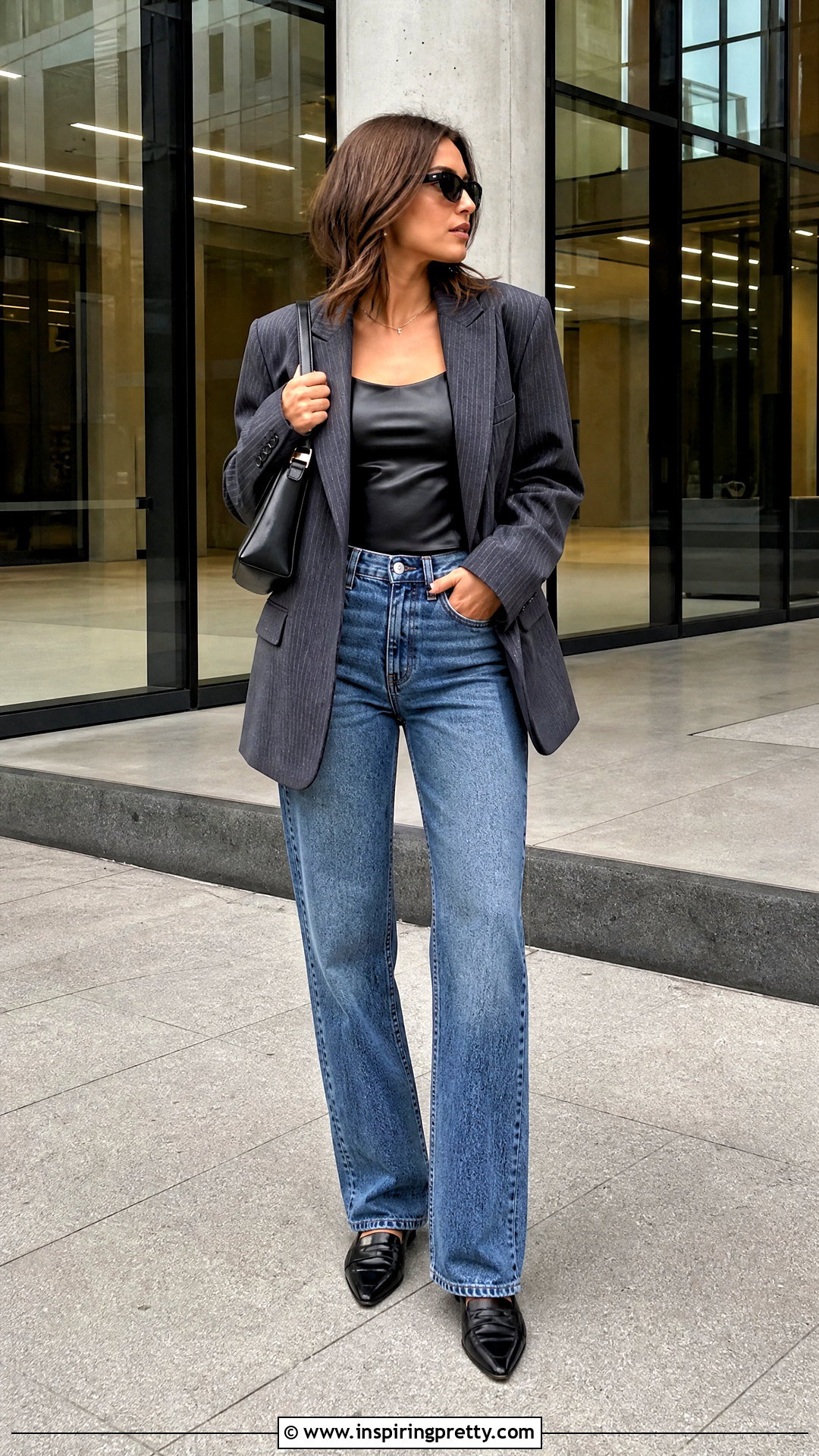 Leather Top Under Oversized Blazer - 50 leather top outfit ideas
