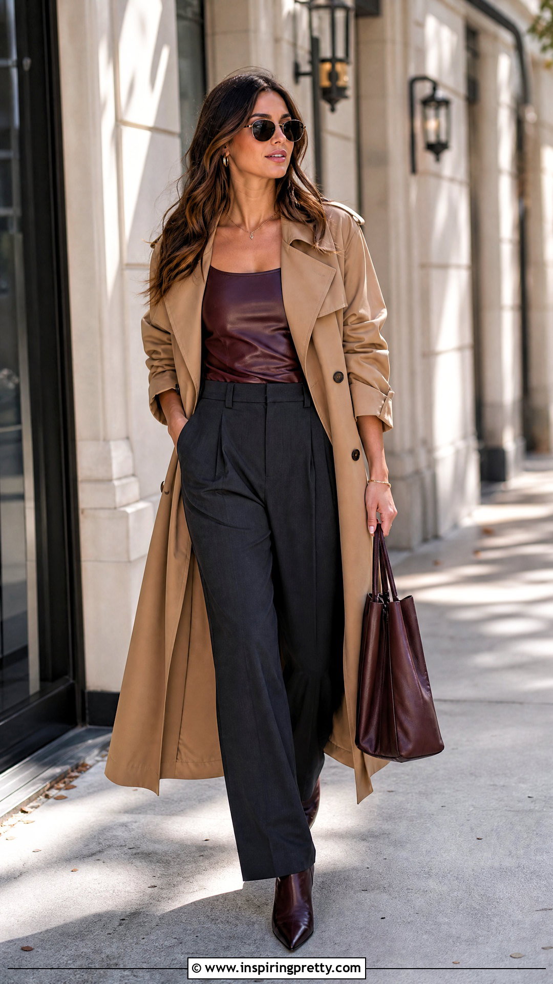 Leather Top Under Trench Coat - 50 leather top outfit ideas