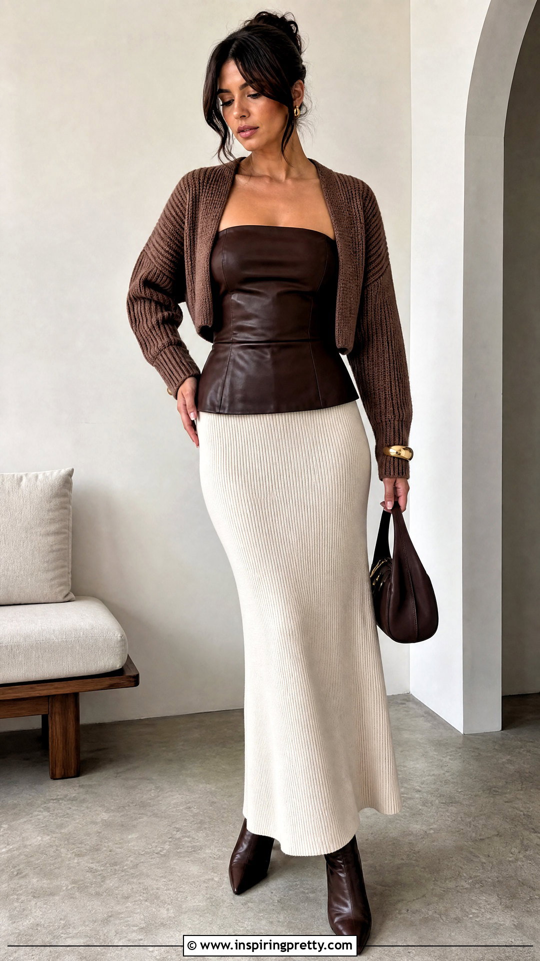 Leather Top With Knit Maxi Skirt - 50 leather top outfit ideas