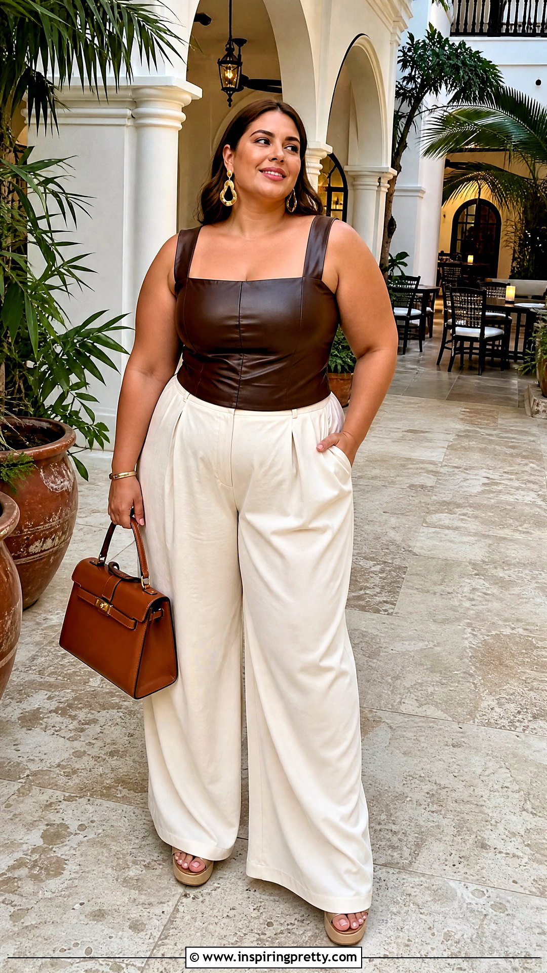 Leather Top With Palazzo Trousers - 25 Leather Top Outfit Women