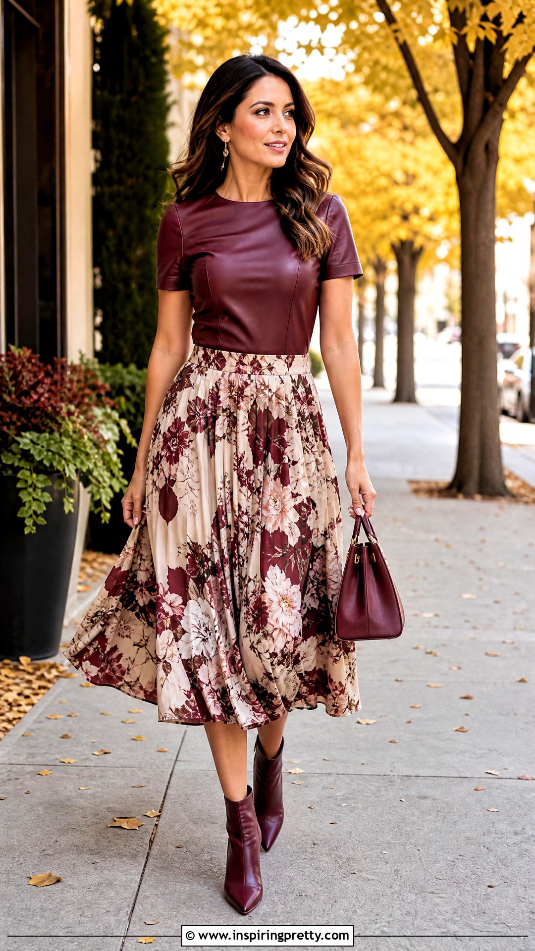 Leather Top With Printed Midi Skirt - how to wear leather top (20 ways)