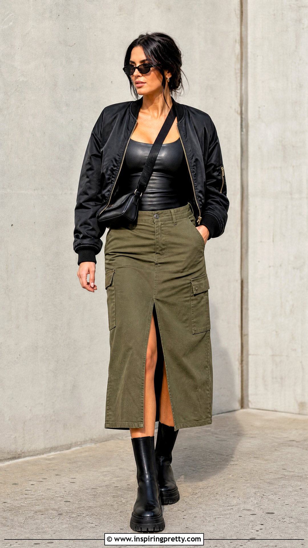 Leather Top With Utility Skirt - 50 leather top outfit ideas