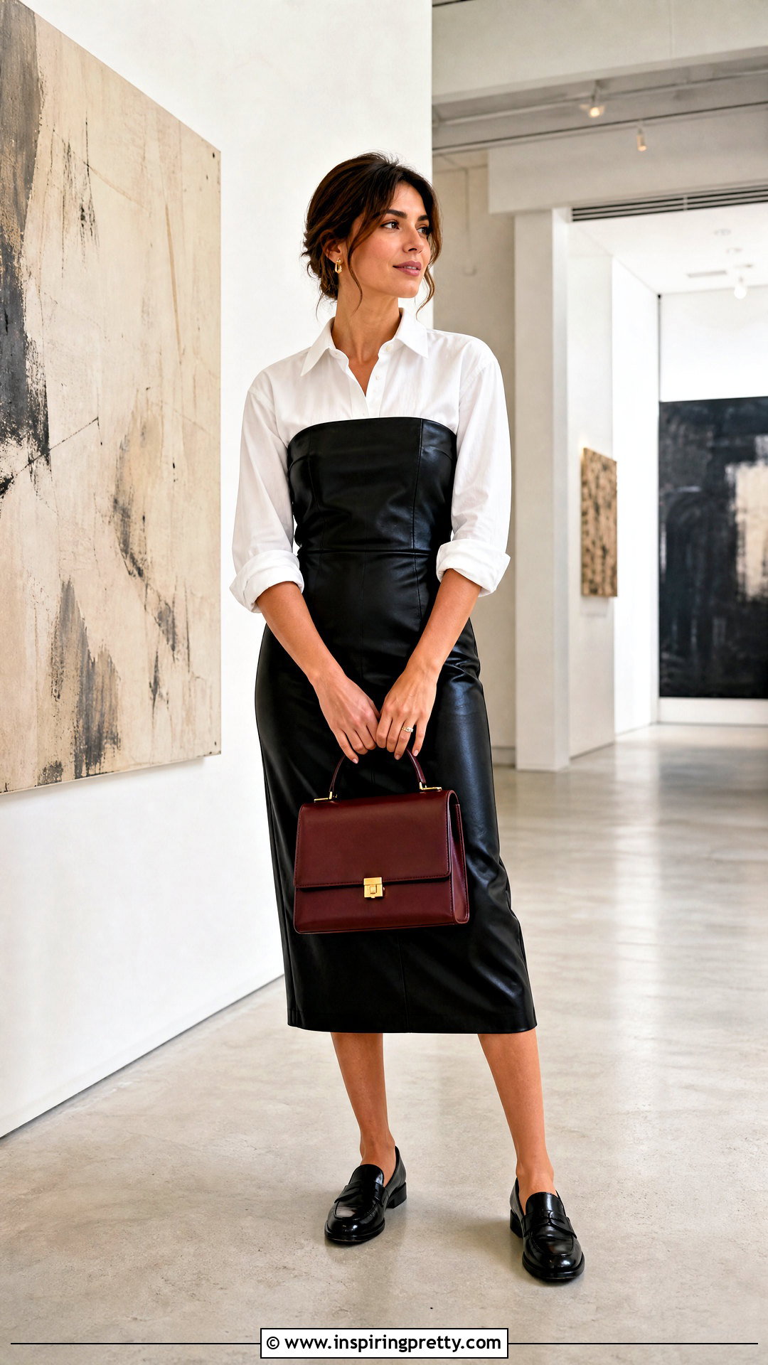Leather Tube Top Dress With White Button Down Shirt - 25 leather tube top dress outfit ideas