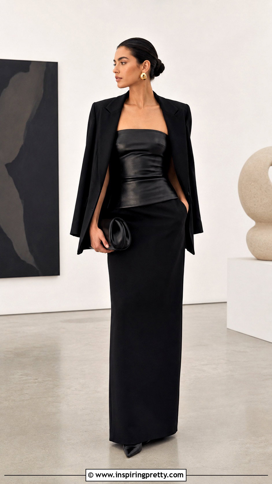 Leather Tube Top With Black Maxi Skirt - 50 leather tube top outfit ideas