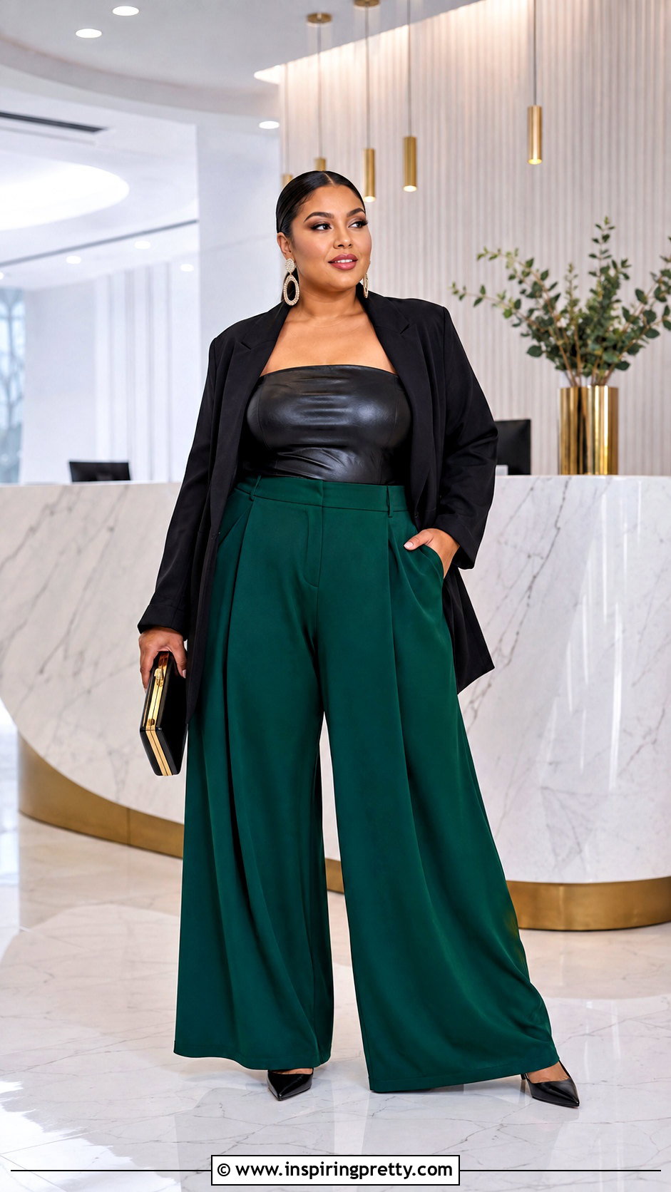 Leather Tube Top With High Waisted Palazzo Pants - 50 leather tube top outfit ideas