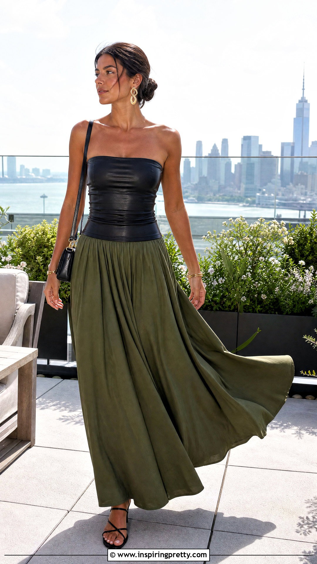 Leather Tube Top With Maxi Skirt - 25 Leather Top Outfit Women