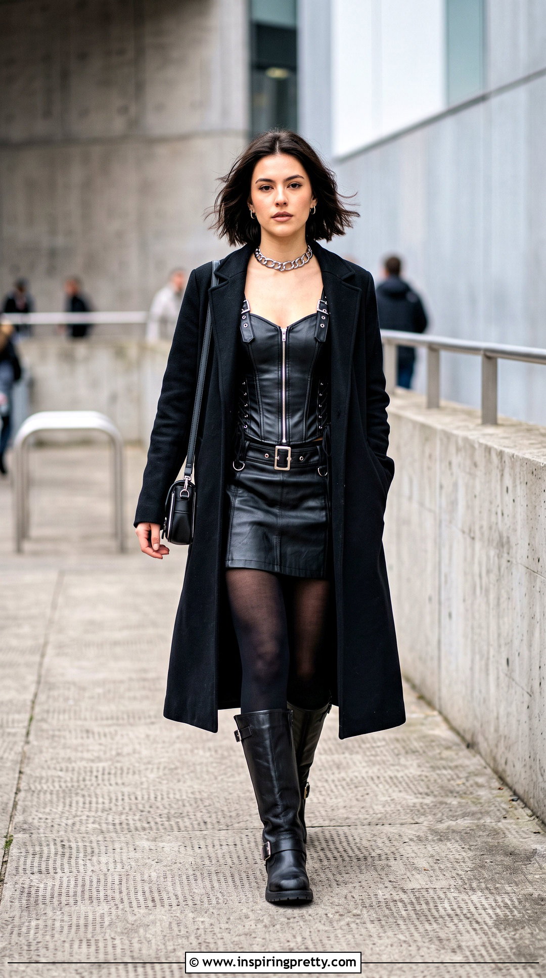 Leather Vampire Corset Top With Mini Skirt - 25 Vampire Corset Top outfit ideas