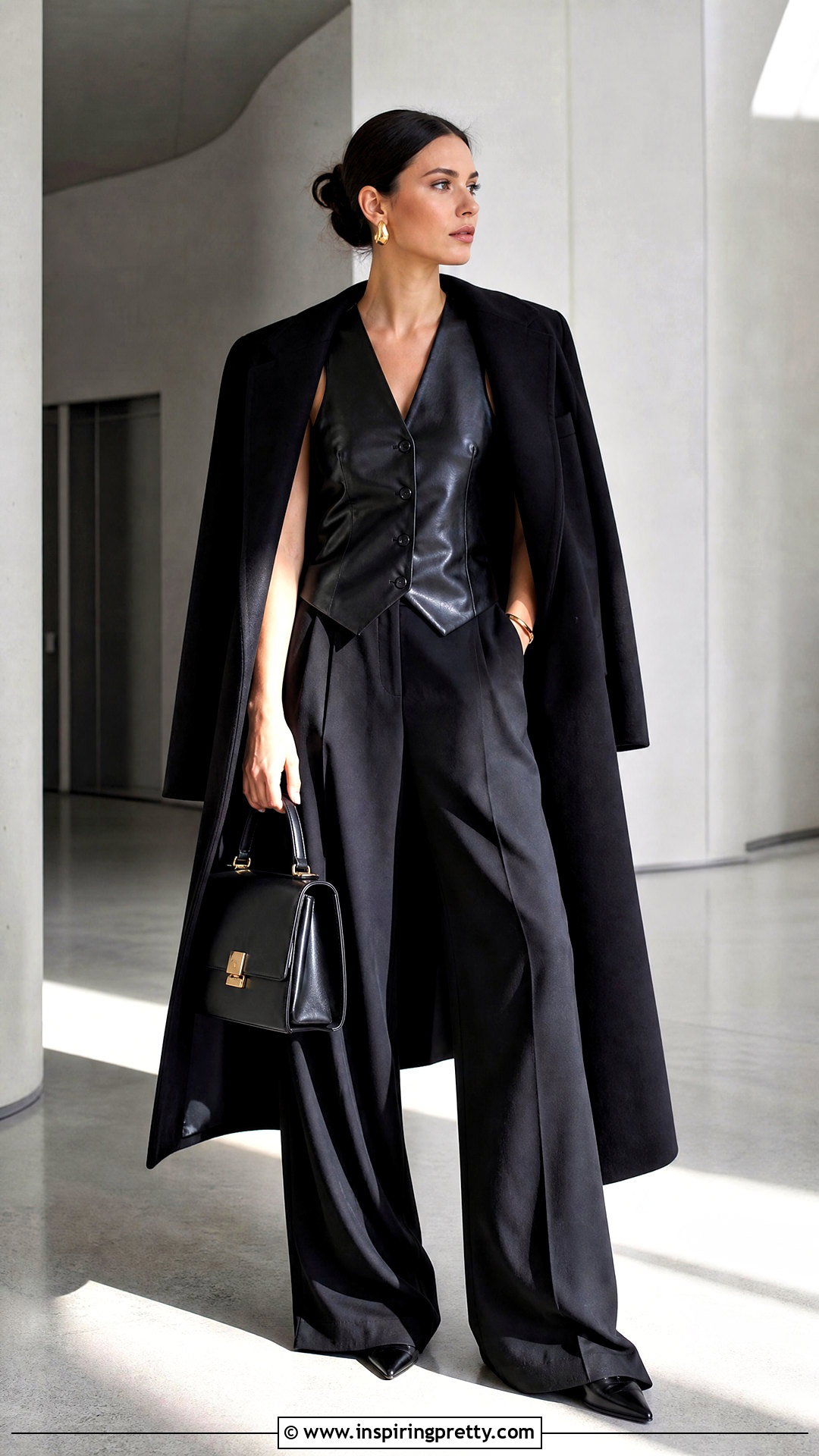 Leather Vest Top With Wide Leg Pants - 50 Vest Tops outfit ideas