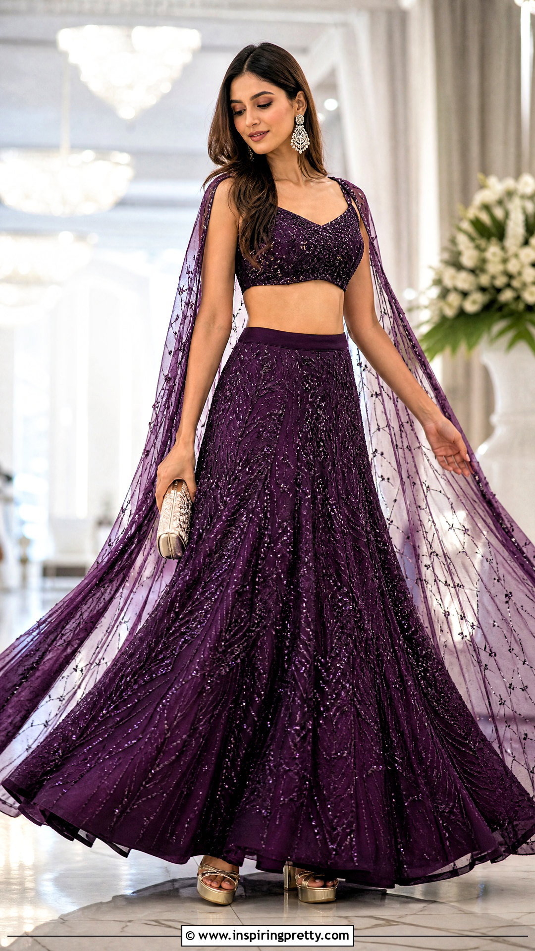 Lehenga Crop Top With Cape - 25 lahnga crop top outfit ideas