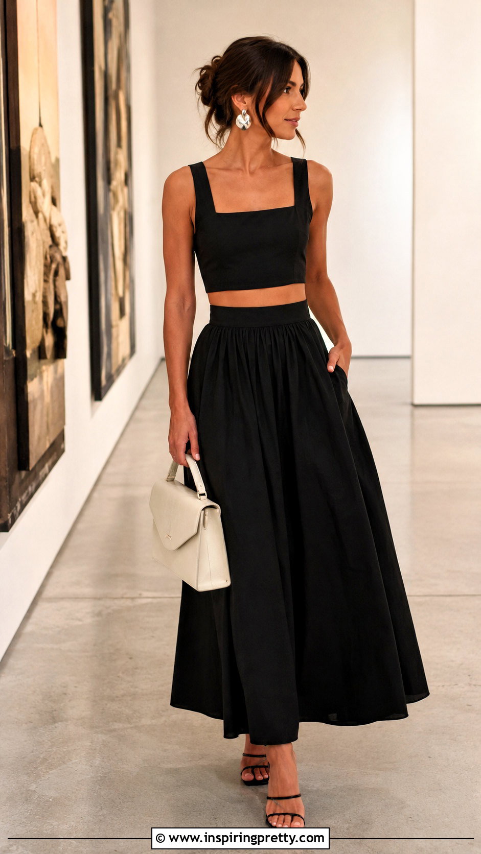 Leith Black Crop Top With Black Maxi Skirt - 20 Leith Black Crop Top outfit ideas