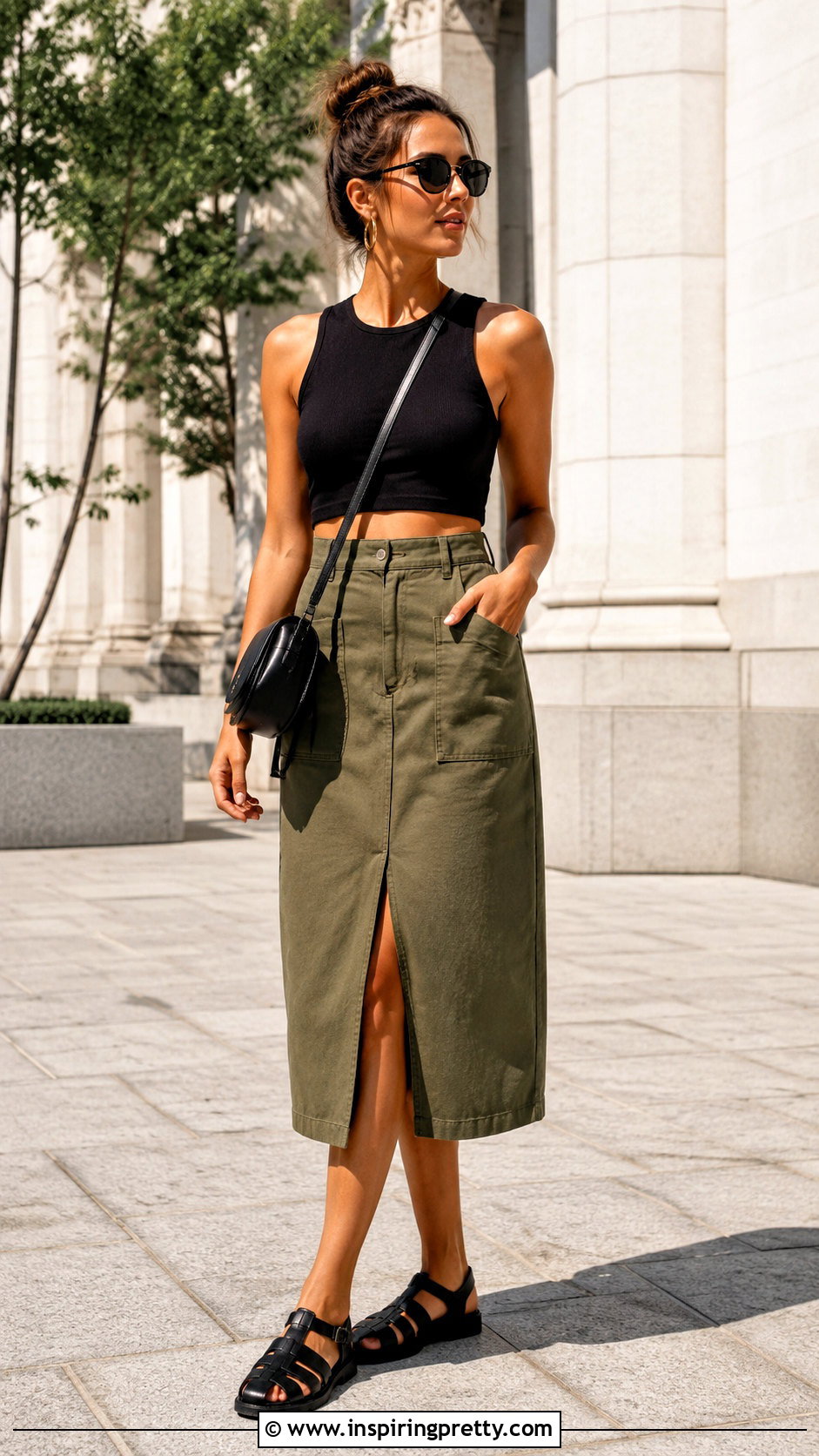 Leith Black Crop Top With Utility Midi Skirt - 20 Leith Black Crop Top outfit ideas