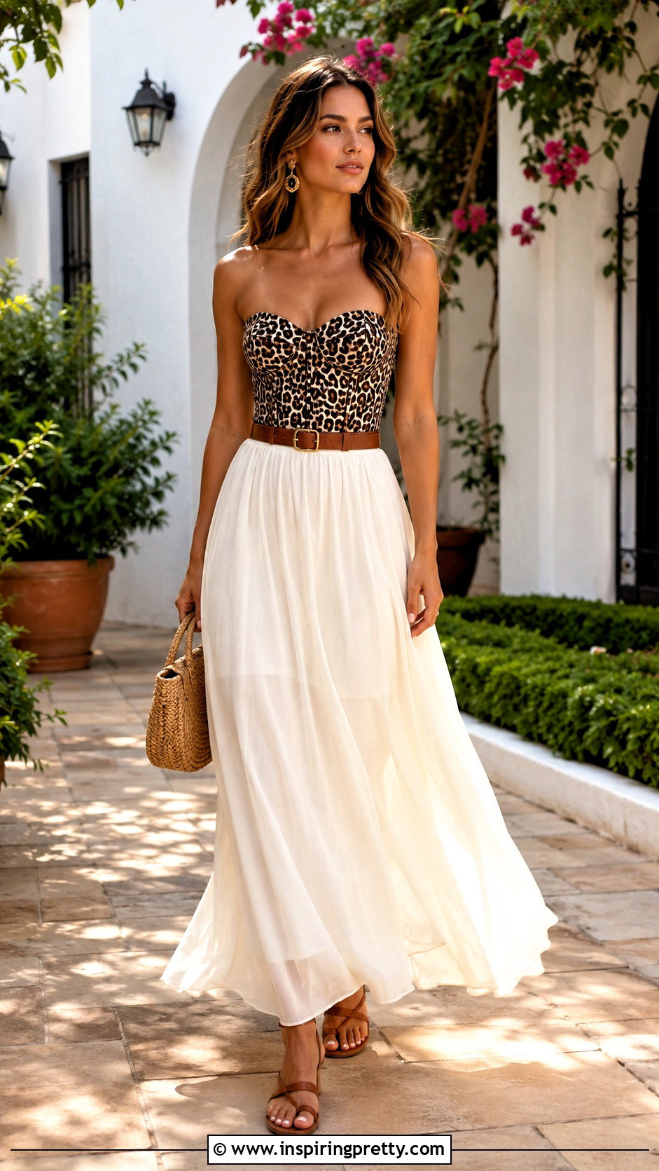 Leopard Bustier Top With Cream Maxi Skirt - 20 Leopard Bustier Top outfit ideas
