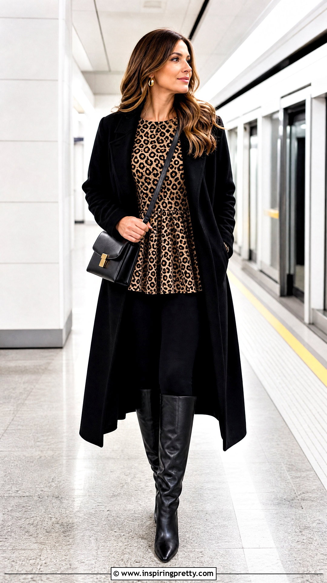 Leopard Print Peplum Top With Black Leggings And Boots - 25 leopard print peplum top outfit ideas
