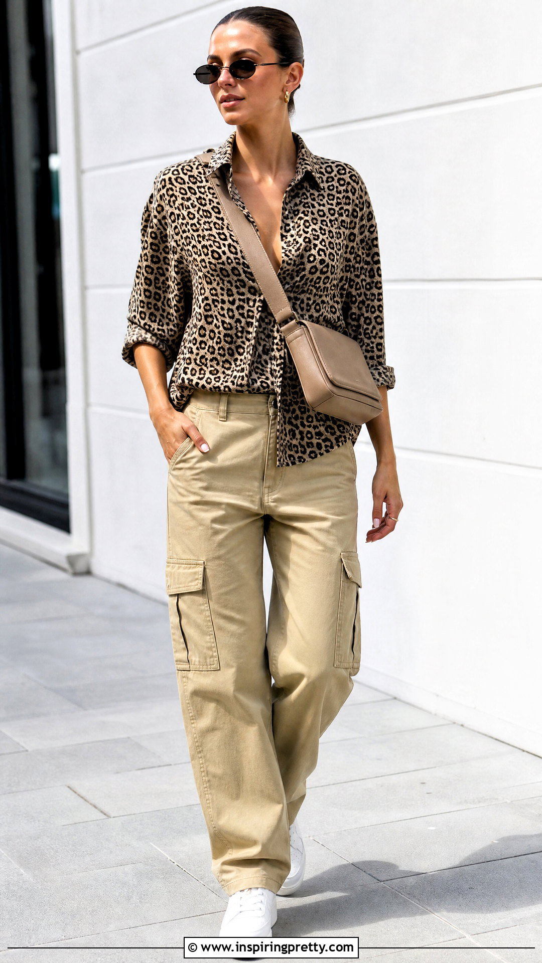 Leopard Print Shirt With Khaki Cargo Trousers - 20 Leopard Print Top And Trousers