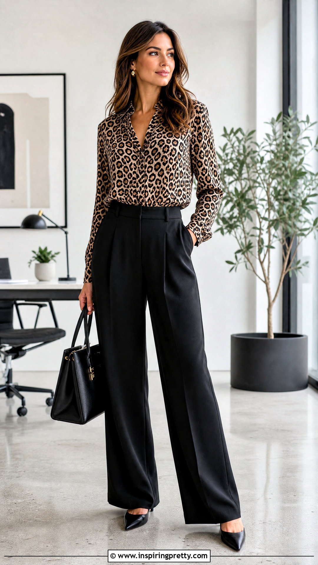 Leopard Print Top With Black Trousers - 50 trending tops outfit ideas