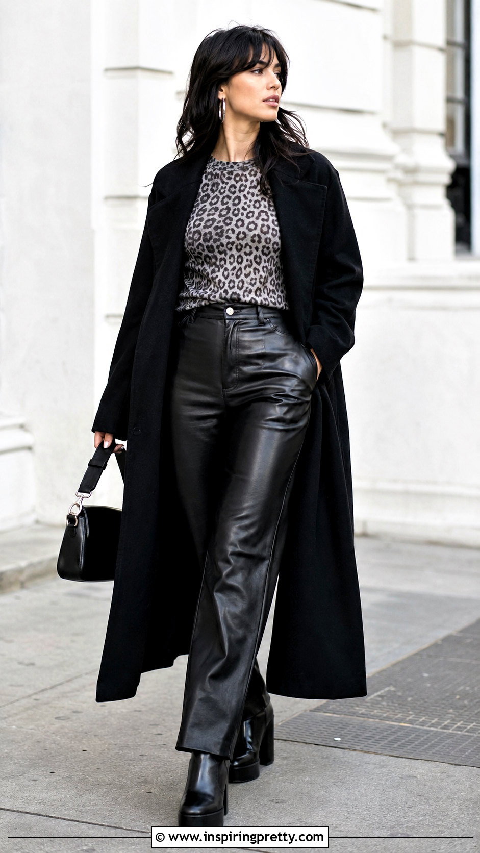 Leopard Print Top With Faux Leather Pants - 50 alt tops outfit ideas
