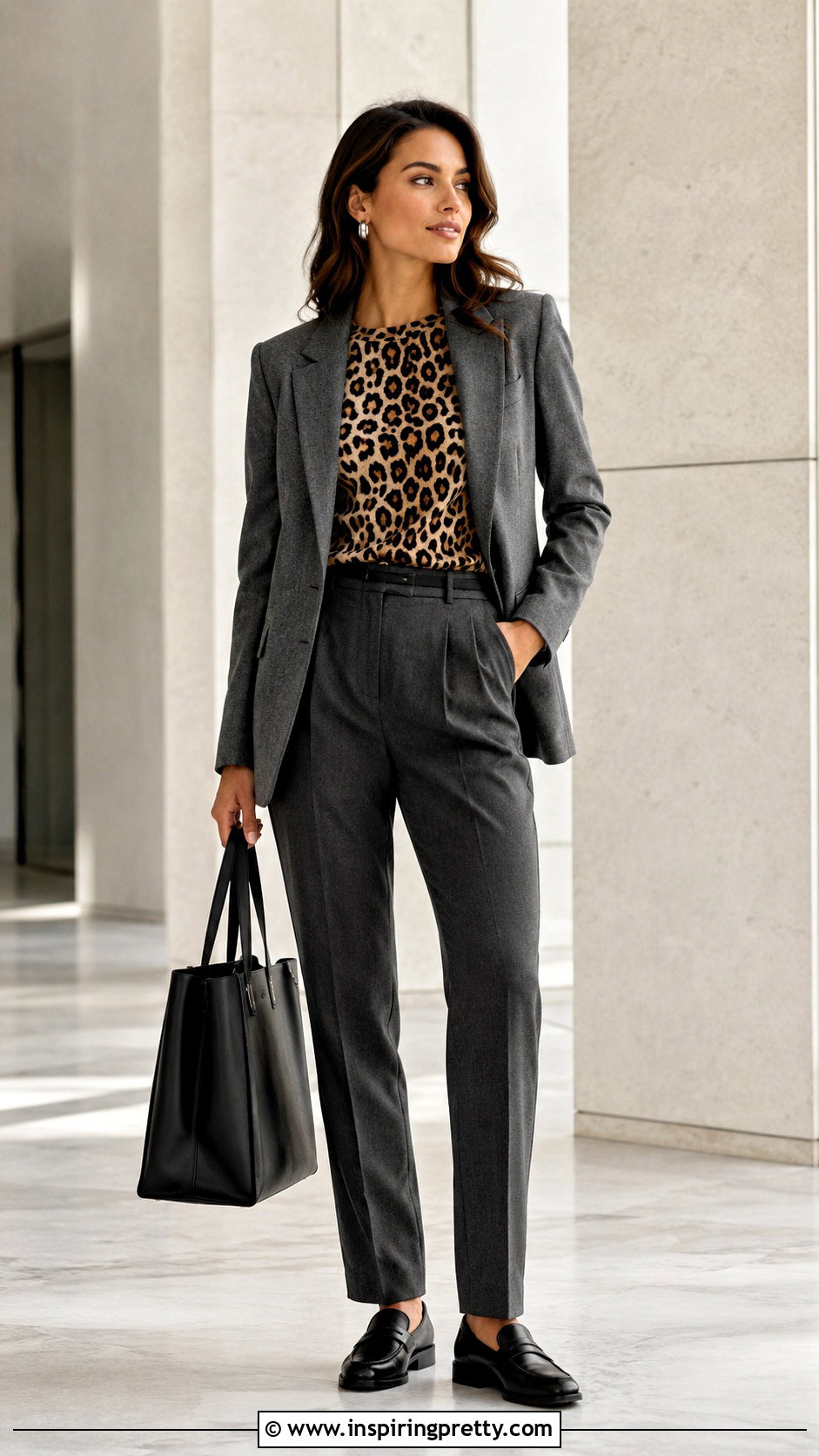 Leopard Print Top With Gray Trousers - 50 leopard print top outfit ideas