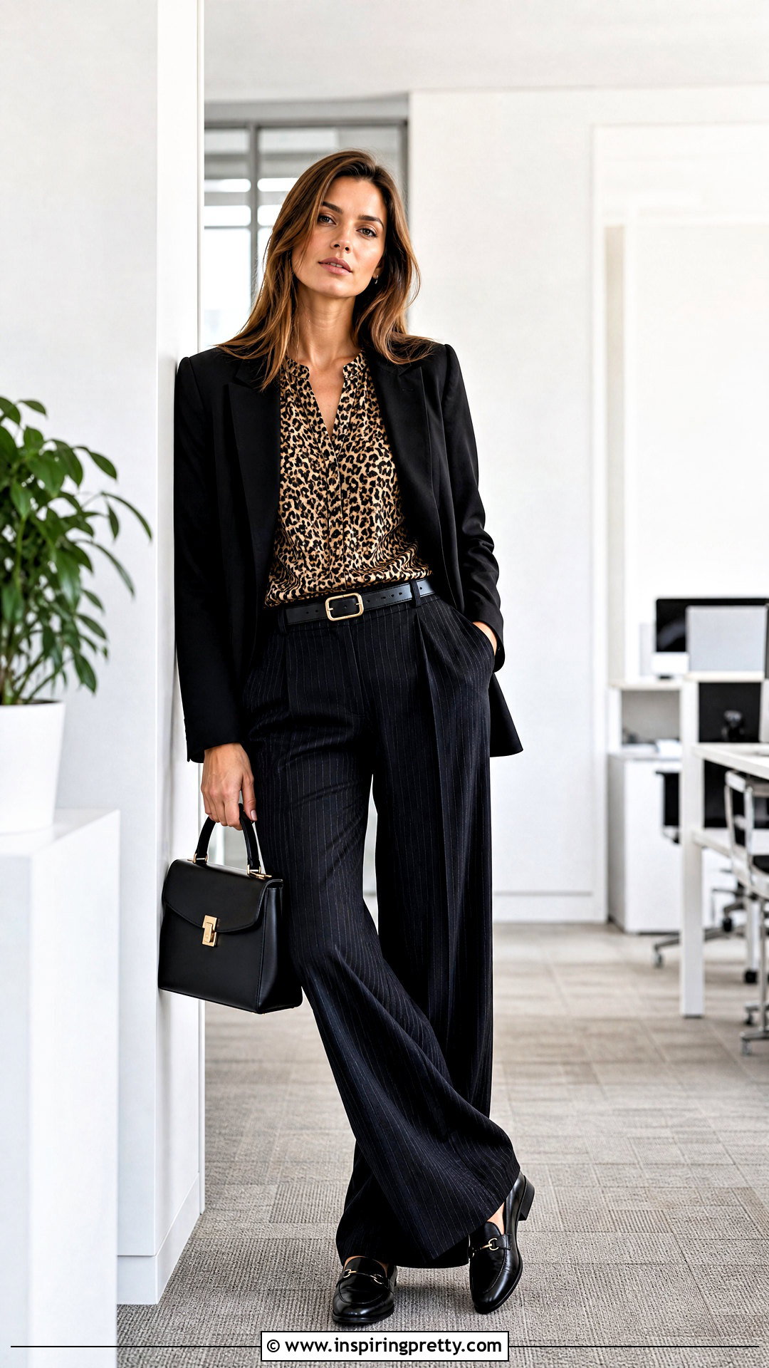 Leopard Print Top With Pinstripe Trousers - 20 Leopard Print Top And Trousers