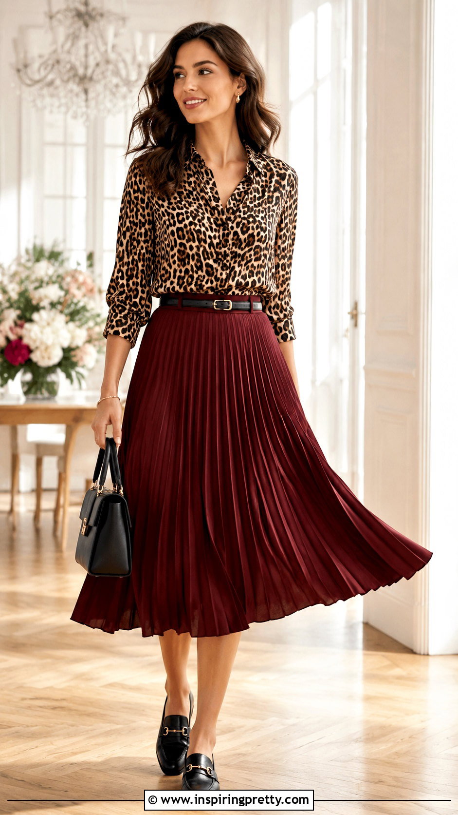 Leopard Print Top With Pleated Skirt - 50 leopard print top outfit ideas