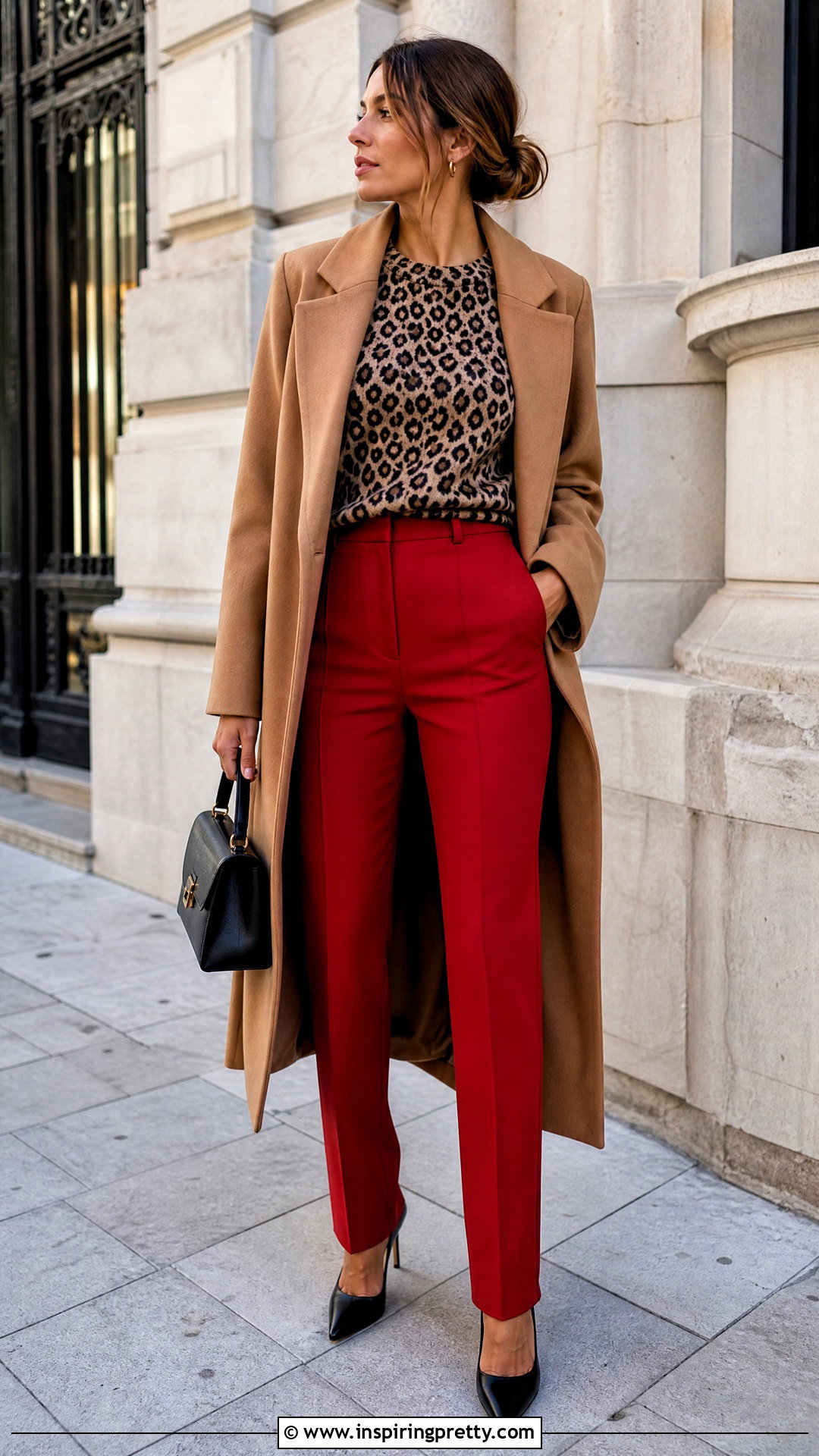 Leopard Print Top With Red Pants - 50 animal print top outfit ideas