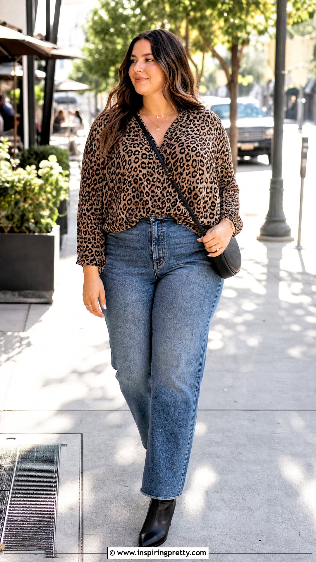 Leopard Print Top With Straight Leg Jeans - 50 animal print top outfit ideas