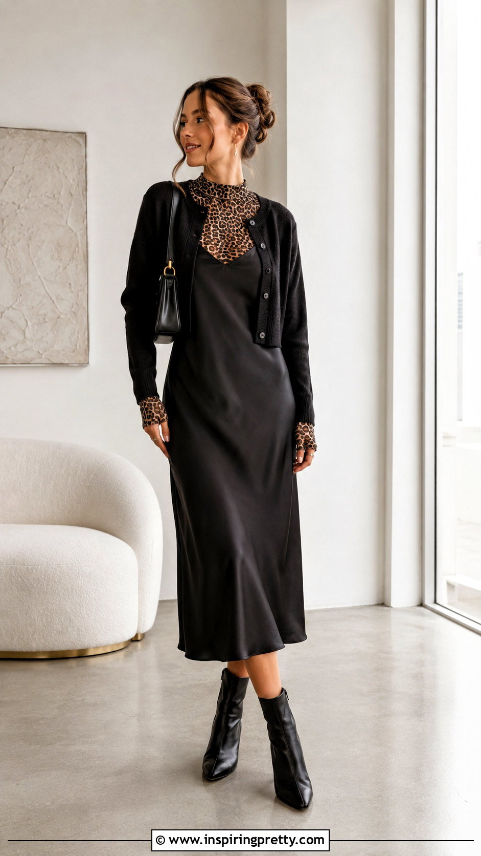 Leopard Top Under a Black Slip Dress - 50 Leopard Top outfit ideas