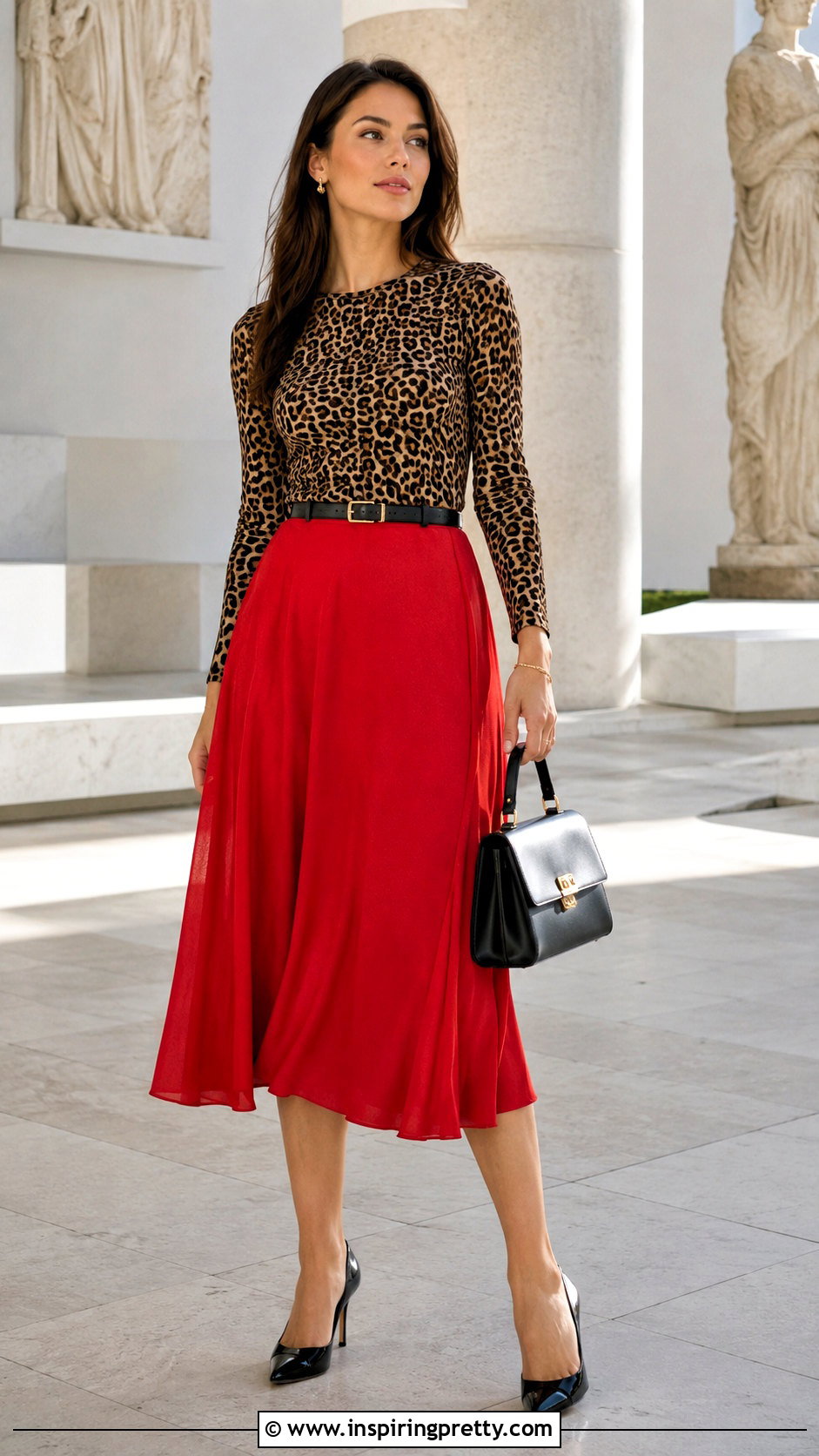 Leopard Top With Red Midi Skirt - 50 Leopard Top outfit ideas