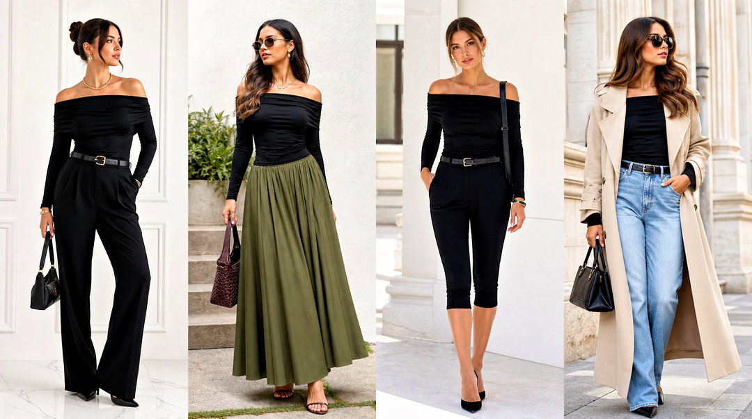 25 Leslie Black Off Shoulder Top Outfit Ideas for Date Night