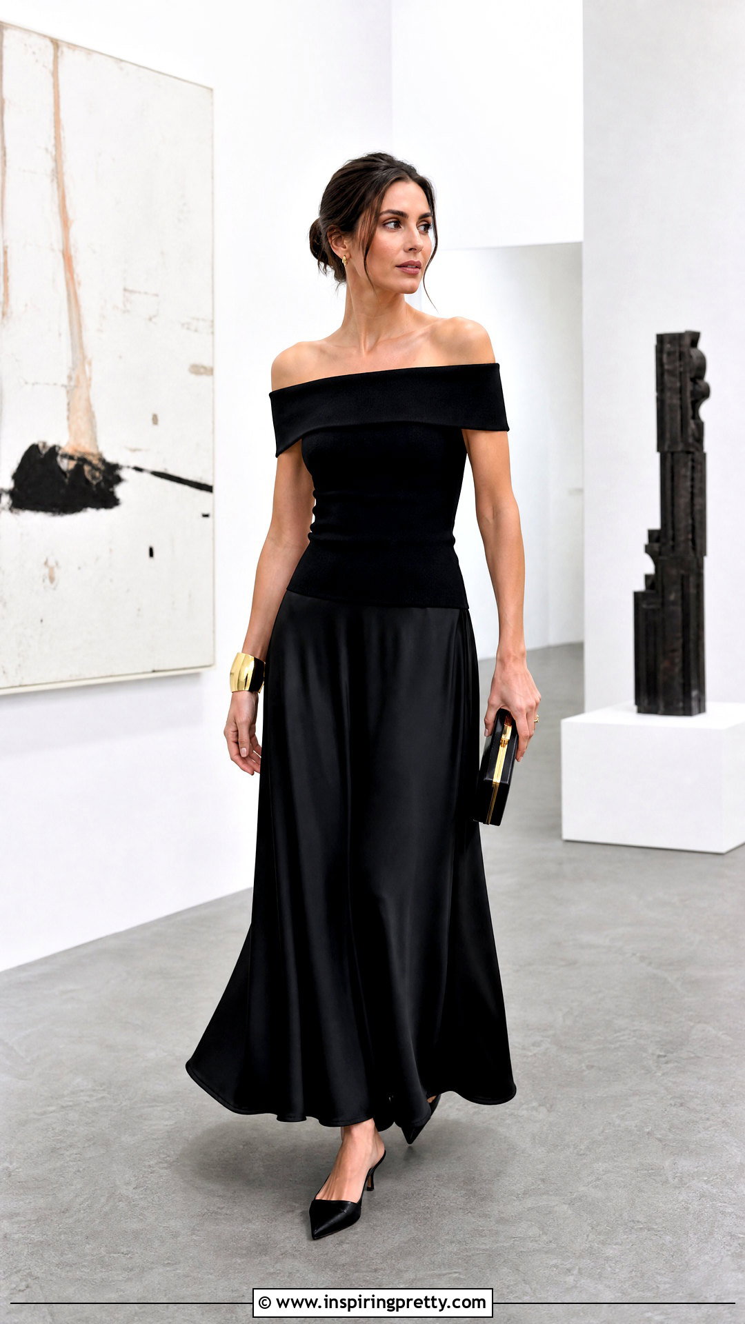 Leslie Black Off Shoulder Top With Black Maxi Skirt - 25 Leslie Black Off Shoulder Top outfit ideas