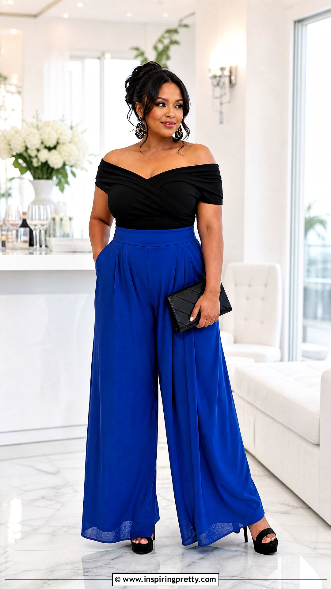 Leslie Black Off Shoulder Top With Palazzo Pants - 25 Leslie Black Off Shoulder Top outfit ideas